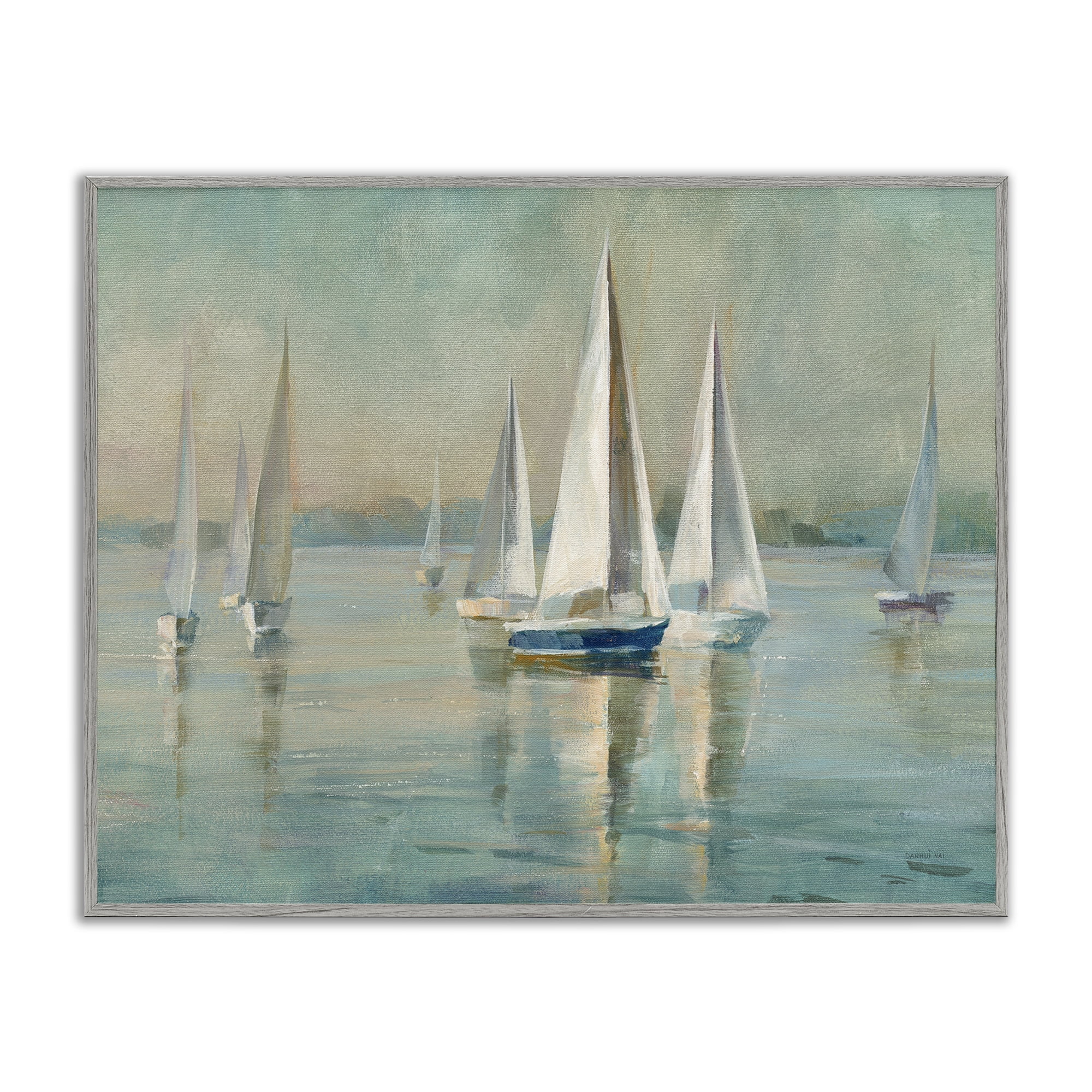Stupell Industries Sailboats at Sunrise Nautical & Beach Painting Gray Framed Art Print Wall Art, 30 x 24