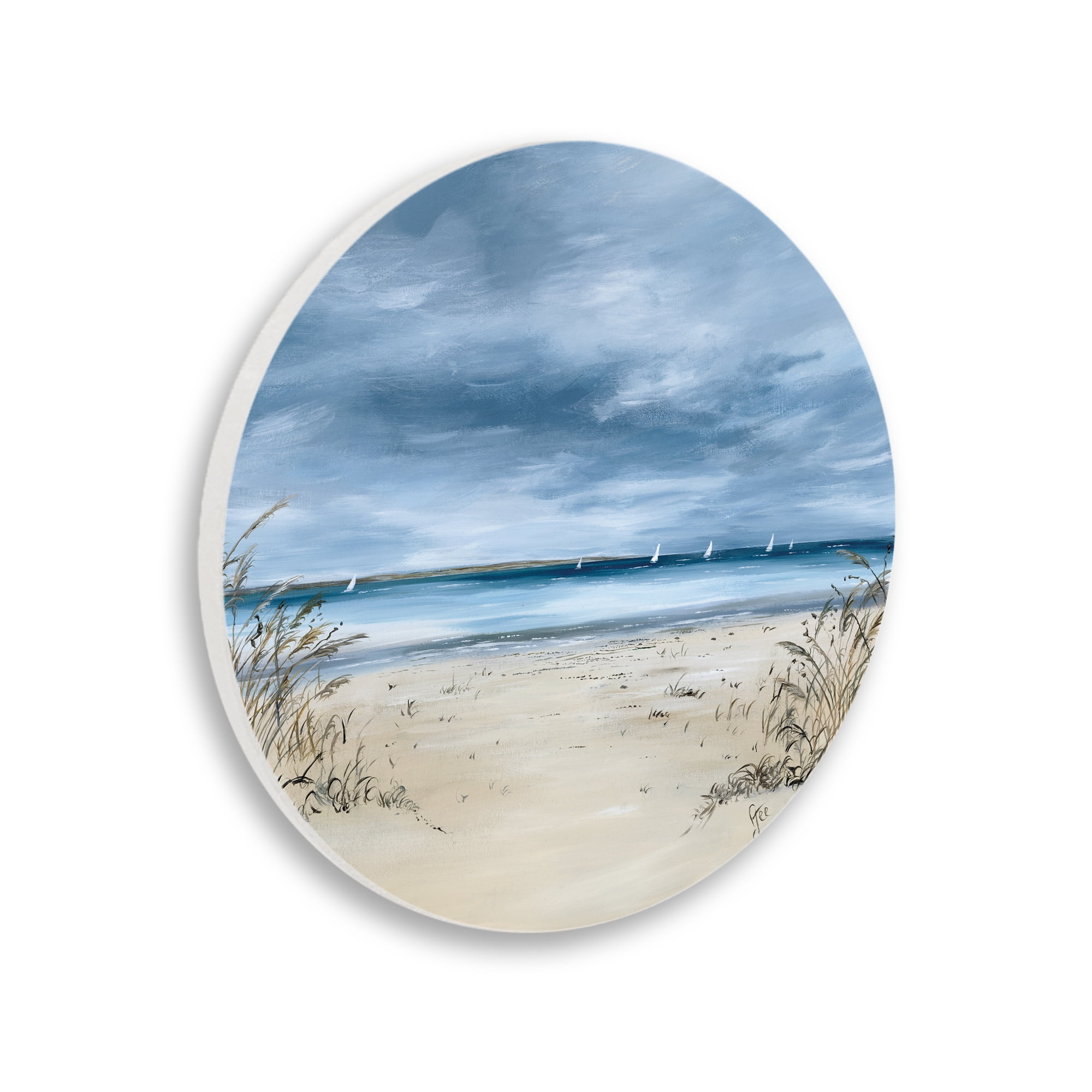 Stupell Industries Sailboats in Distance Shore Circular Wall Plaque, design by Georgie Harrison