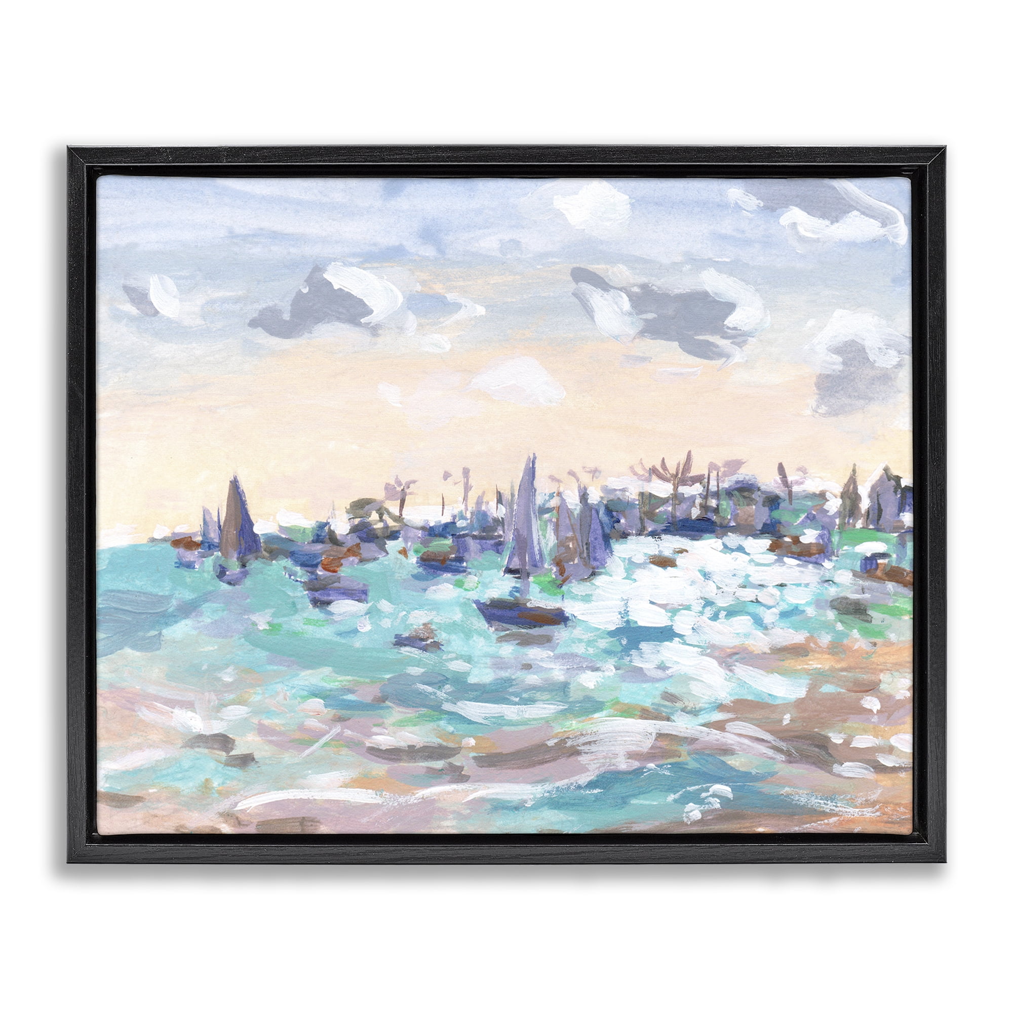 Stupell Industries Sailboats in Rushing Waves Nautical & Beach Painting Black Floater Framed Canvas Art Print Wall Art, 31 x 25