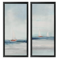 Stupell Industries Sailboats near Shoreline Nautical & Beach Painting Black Floater Framed Canvas Art Print Wall Art, 11 x 25, Set of 2