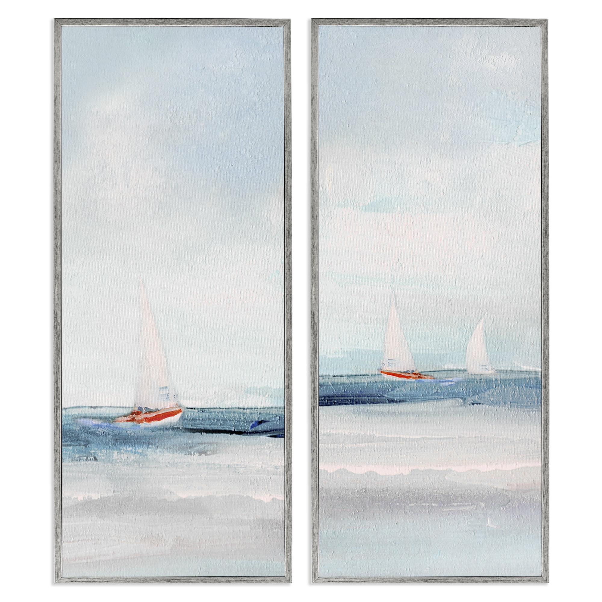 Stupell Industries Sailboats near Shoreline Nautical & Beach Painting Gray Framed Art Print Wall Art, 13 x 30, Set of 2
