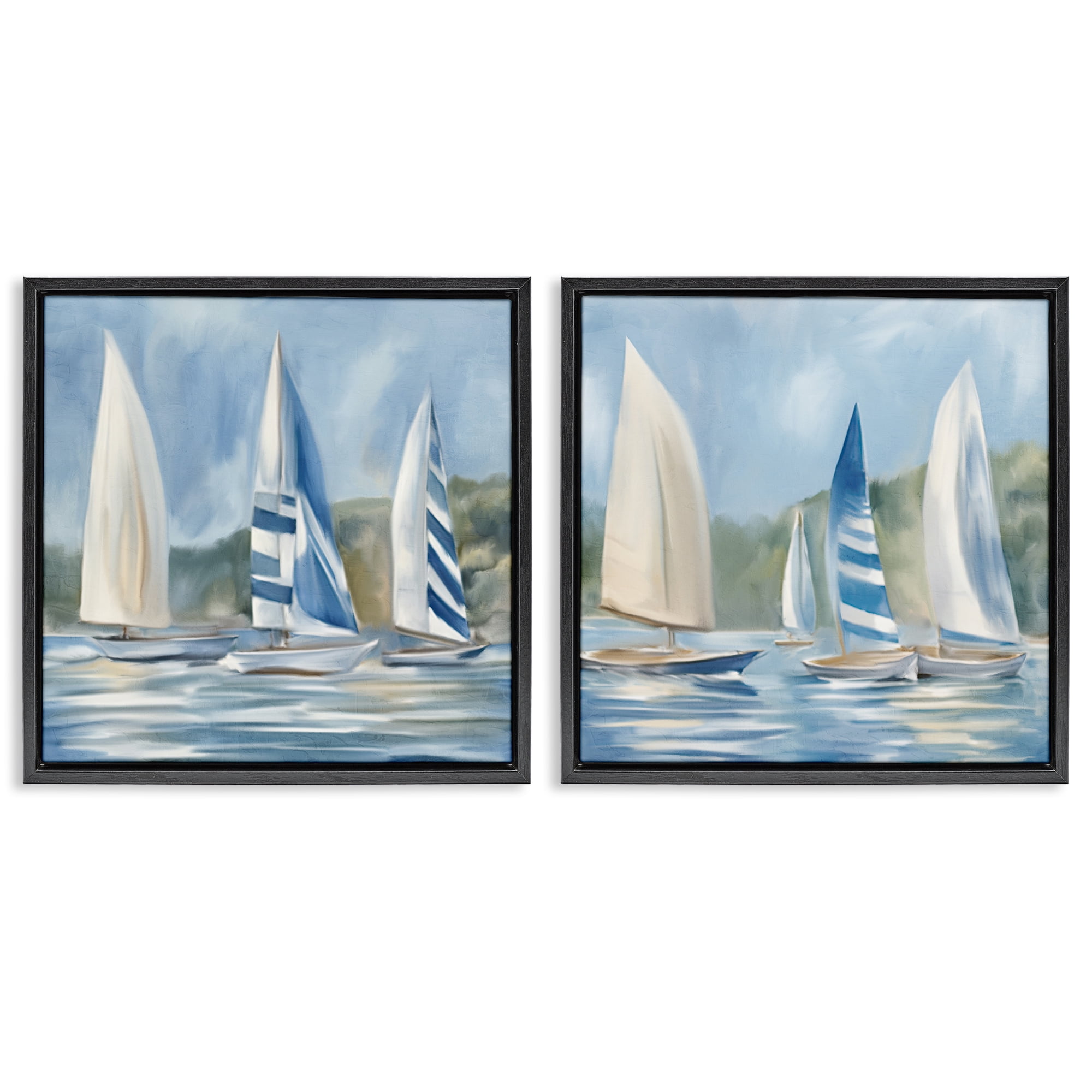 Stupell Industries Sailboats on Calm Water Nautical & Beach Painting Black Floater Framed Canvas Art Print Wall Art, 25 x 25, Set of 2