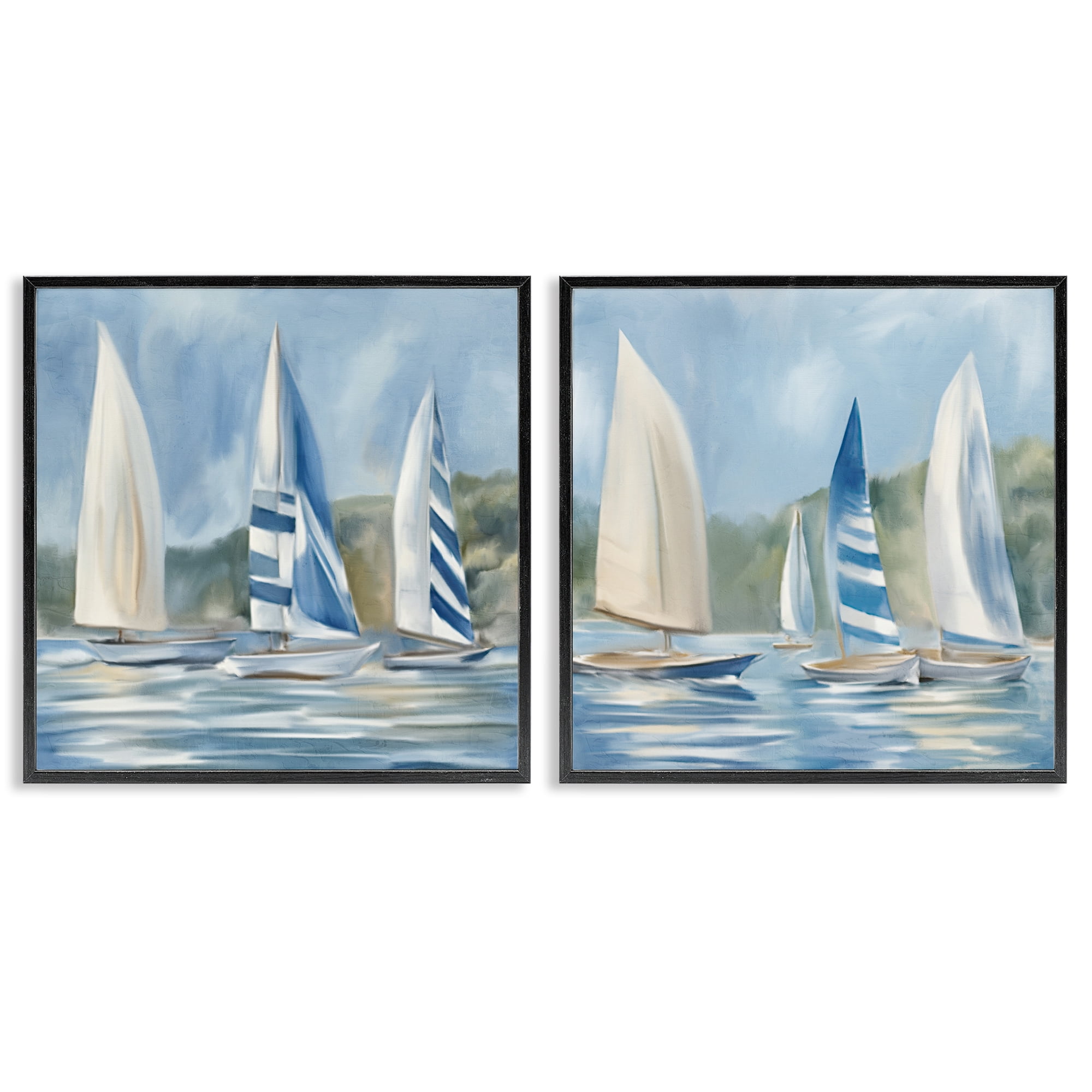 Stupell Industries Sailboats on Calm Water Nautical & Beach Painting Black Framed Art Print Wall Art, 24 x 24, Set of 2