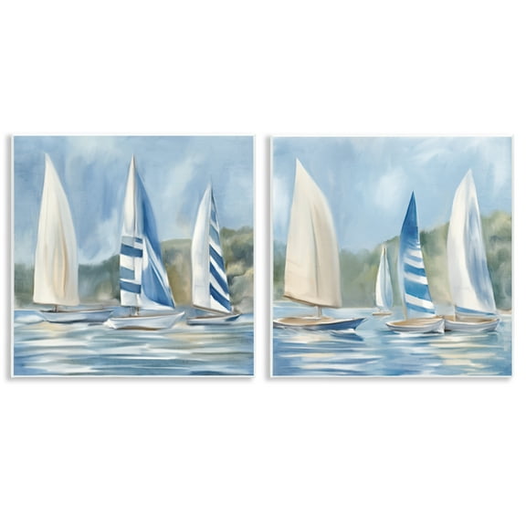 Stupell Industries Sailboats on Calm Water Nautical & Beach Painting Unframed Art Print Wall Art, 12 x 12, Set of 2