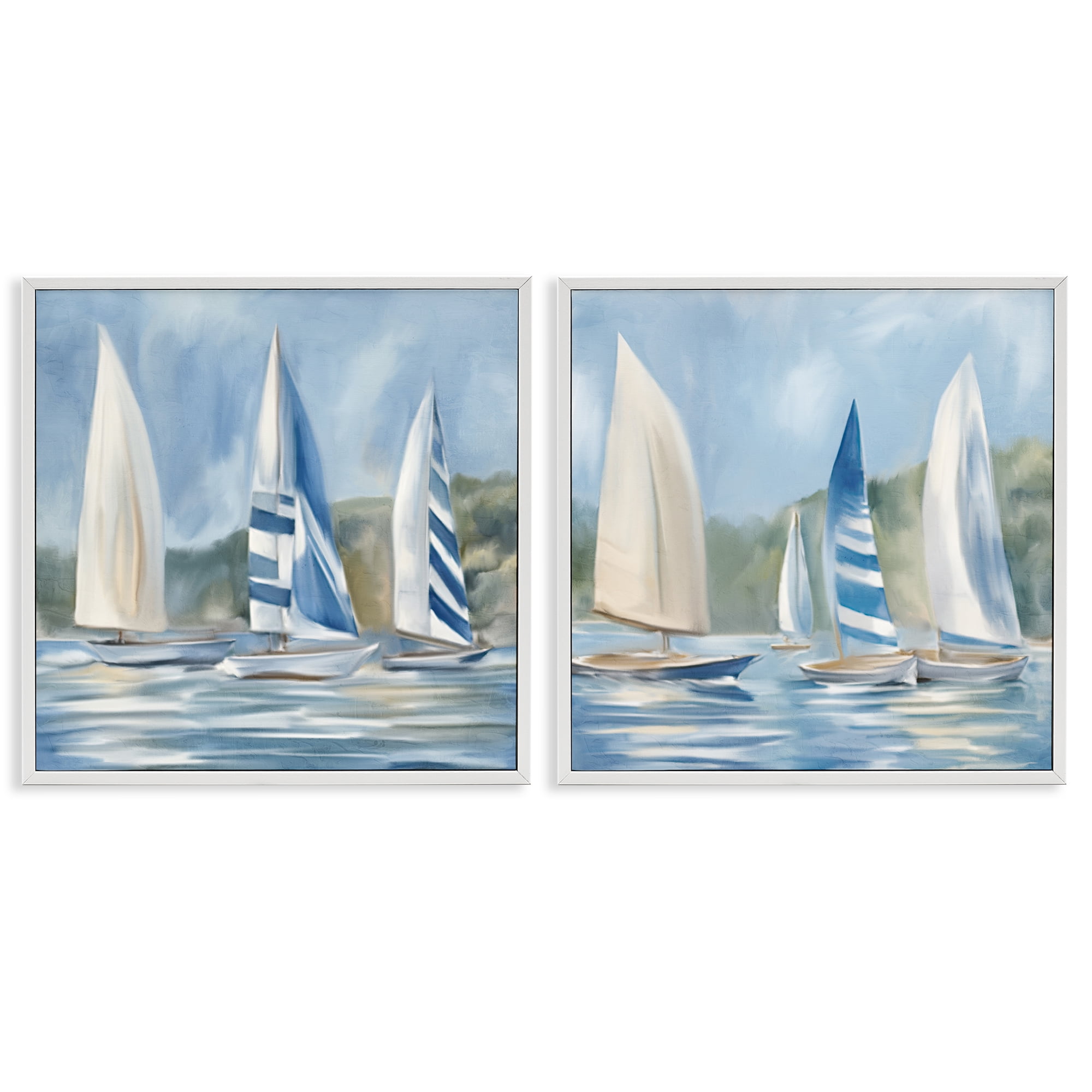 Stupell Industries Sailboats on Calm Water Nautical & Beach Painting White Framed Art Print Wall Art, 12 x 12, Set of 2