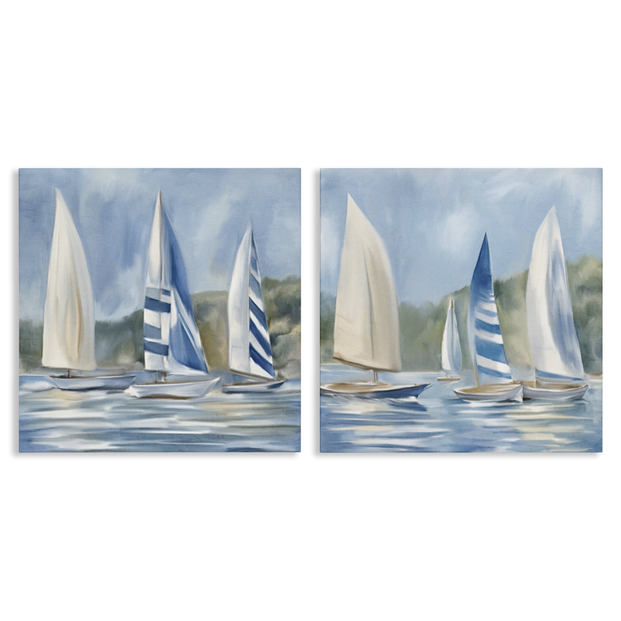 Stupell Industries Sailboats on Calm Water Nautical & Beach Painting Wrapped Canvas Art Print Wall Art, 24 x 24, Set of 2