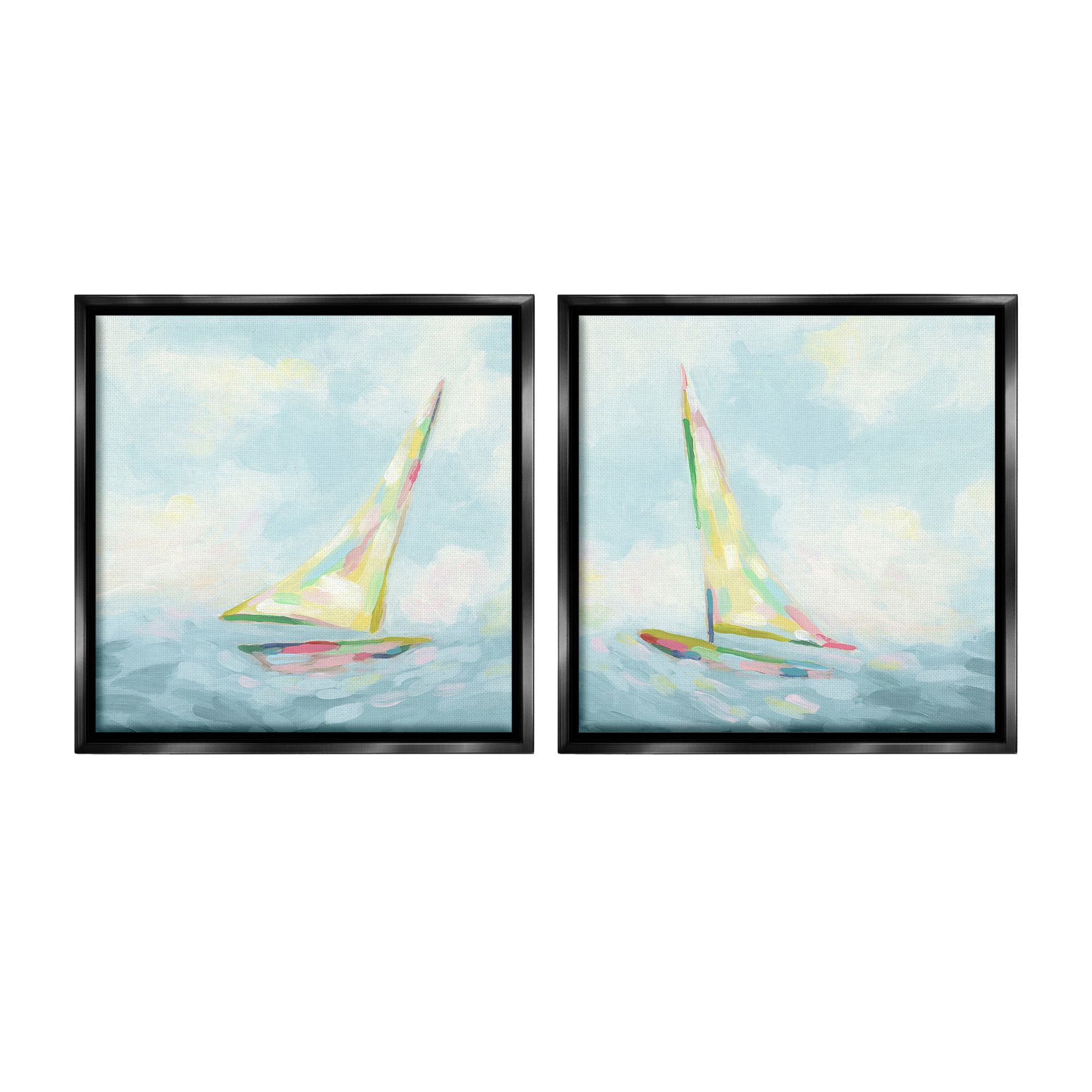Stupell Industries Sailboats with Sea Waves Transportation Painting Black Floater Framed Canvas Art Print Wall Art, 25 x 25, Set of 2