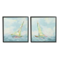Stupell Industries Sailboats with Sea Waves Transportation Painting Black Framed Art Print Wall Art, 12 x 12, Set of 2