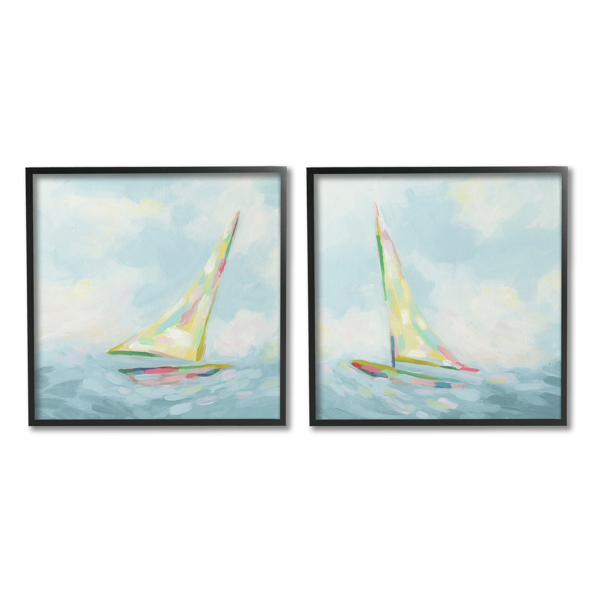Stupell Industries Sailboats with Sea Waves Transportation Painting Black Framed Art Print Wall Art, 17 x 17, Set of 2