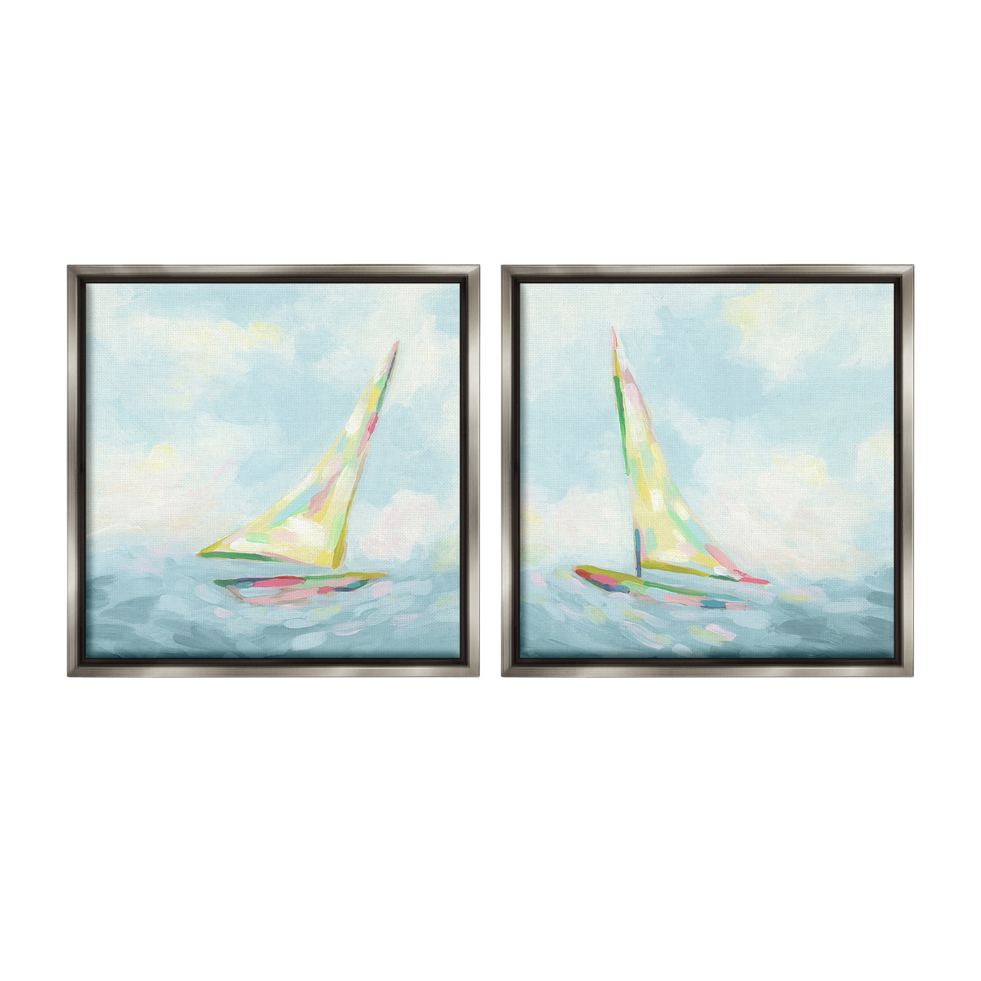Stupell Industries Sailboats with Sea Waves Transportation Painting Gray Floater Framed Canvas Art Print Wall Art, 25 x 25, Set of 2