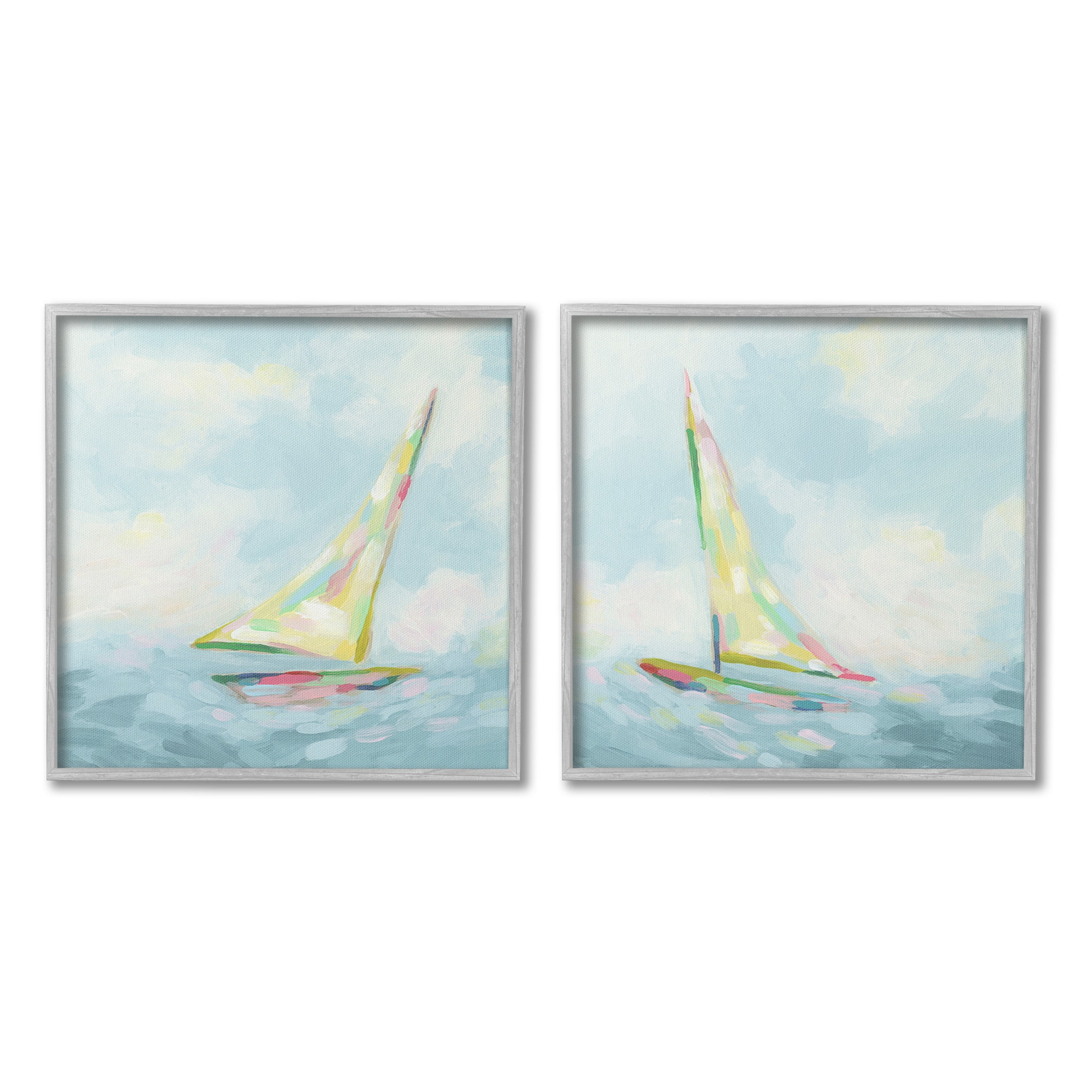 Stupell Industries Sailboats with Sea Waves Transportation Painting Gray Framed Art Print Wall Art, 17 x 17, Set of 2
