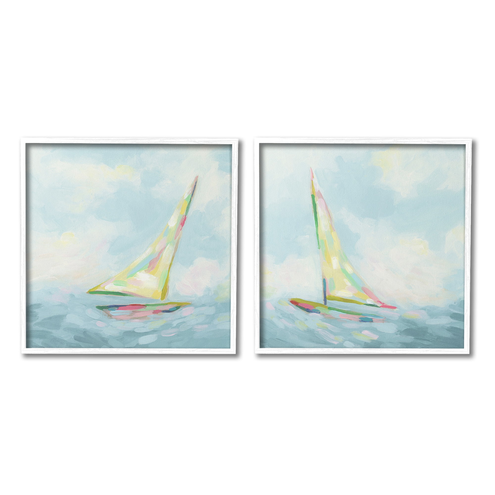 Stupell Industries Sailboats with Sea Waves Transportation Painting White Framed Art Print Wall Art, 12 x 12, Set of 2