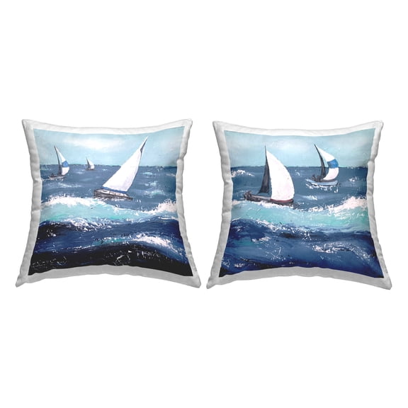 Stupell Industries Sailing Boats Ocean Waves Printed Throw Pillow Design by Jade Reynolds (Set of 2)