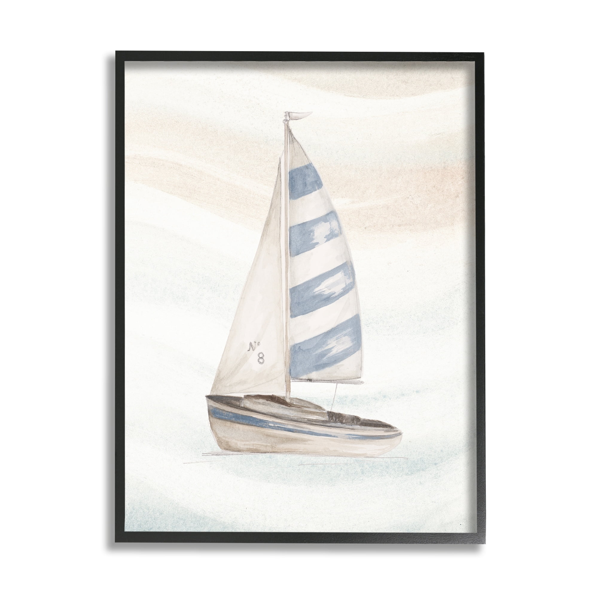 Stupell Industries Sailing Calm Ocean Waves Lone Boat Drifting Graphic Art Black Framed Art Print Wall Art, Design by Patricia Pinto