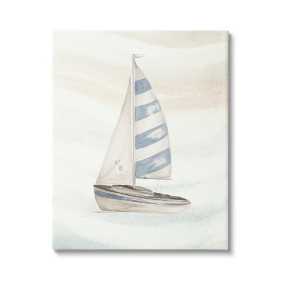 Stupell Industries Sailing Calm Ocean Waves Lone Boat Drifting Graphic Art Gallery Wrapped Canvas Print Wall Art, Design by Patricia Pinto
