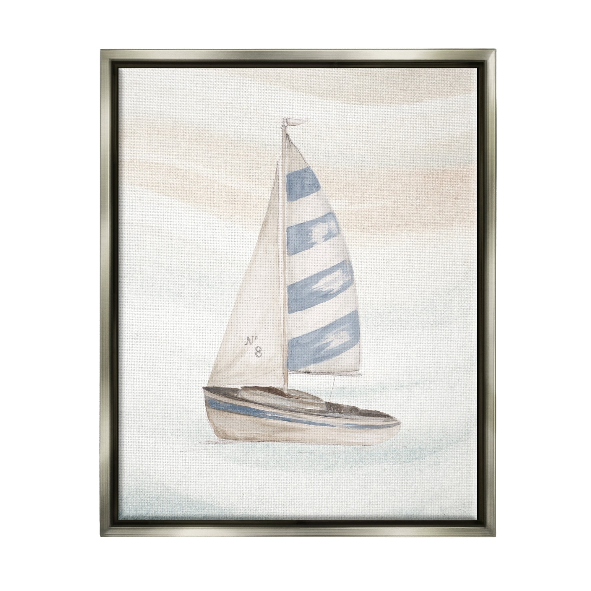 Stupell Industries Sailing Calm Ocean Waves Lone Boat Drifting Graphic Art Luster Gray Floating Framed Canvas Print Wall Art, Design by Patricia Pinto