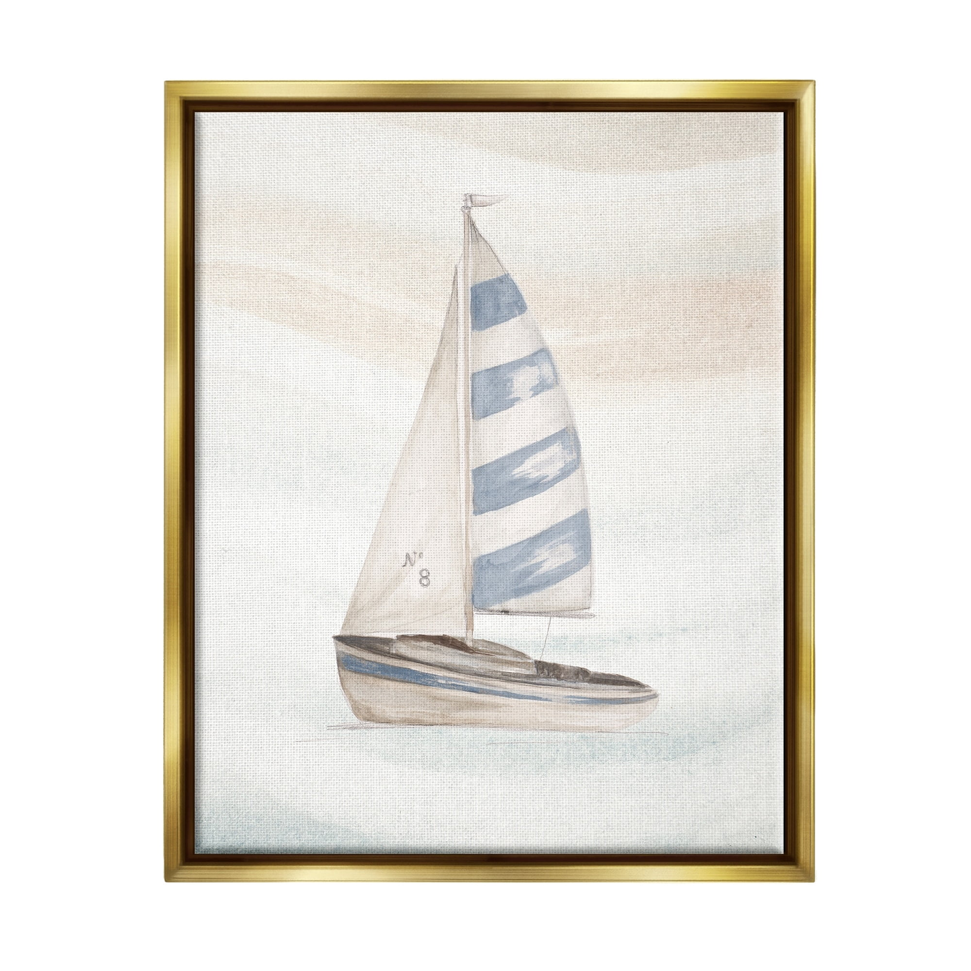 Stupell Industries Sailing Calm Ocean Waves Lone Boat Drifting Graphic Art Metallic Gold Floating Framed Canvas Print Wall Art, Design by Patricia Pinto