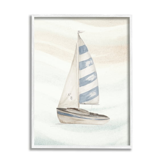 Stupell Industries Sailing Calm Ocean Waves Lone Boat Drifting Graphic Art White Framed Art Print Wall Art, Design by Patricia Pinto
