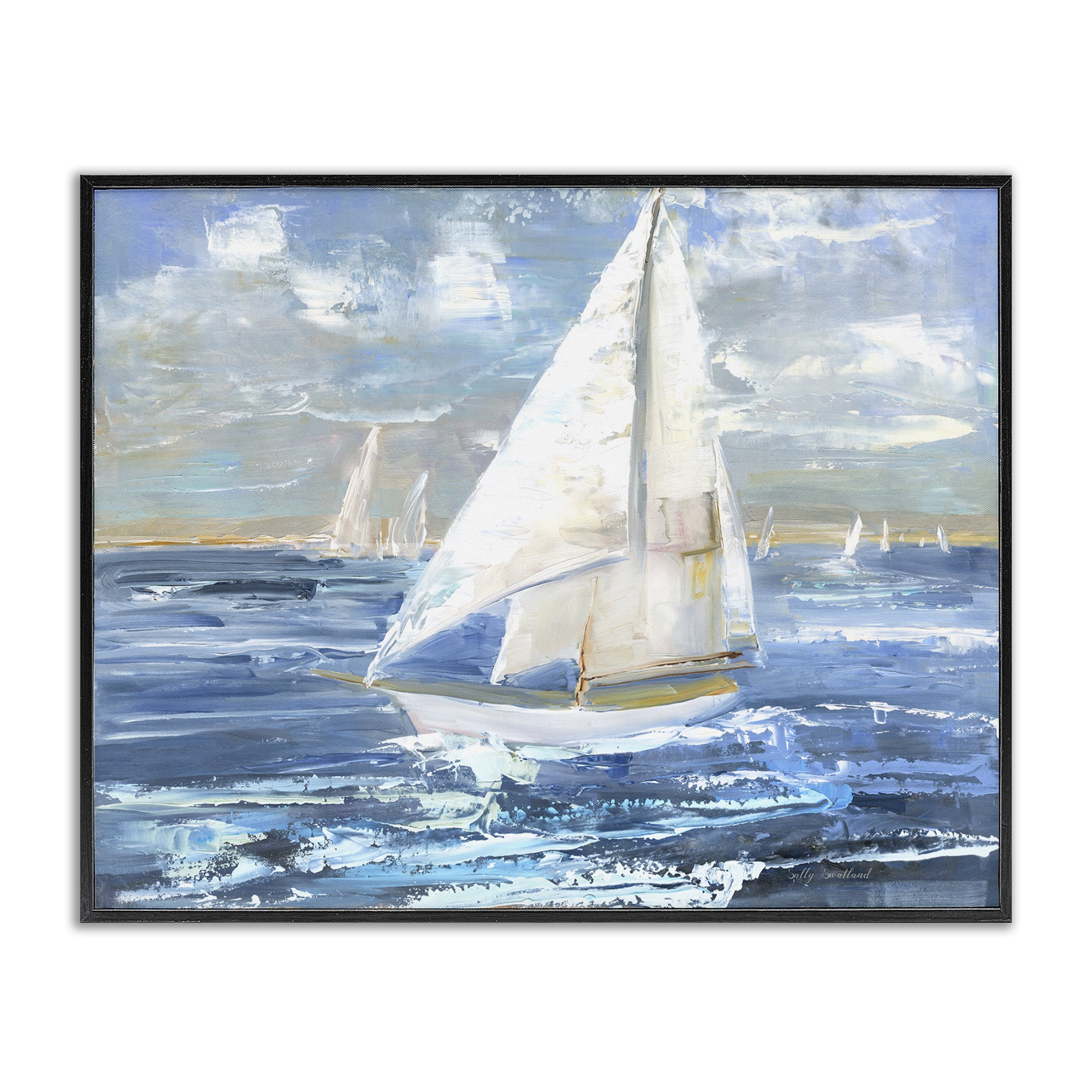 Stupell Industries Sailing Choppy Waves Nautical & Beach Painting Black Framed Art Print Wall Art, 30 x 24