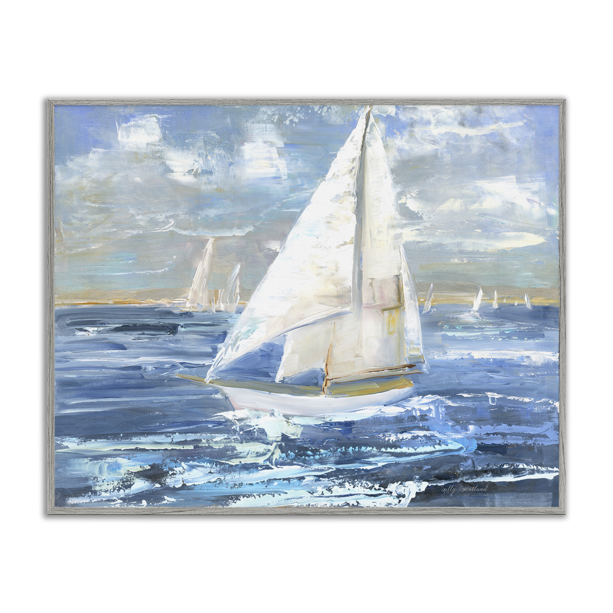 Stupell Industries Sailing Choppy Waves Nautical & Beach Painting Gray Framed Art Print Wall Art, 30 x 24