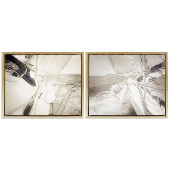 Stupell Industries Sailing Clear Summer Day Nautical & Beach Photography Gold Floater Framed Canvas Art Print Wall Art, 21 x 17, Set of 2