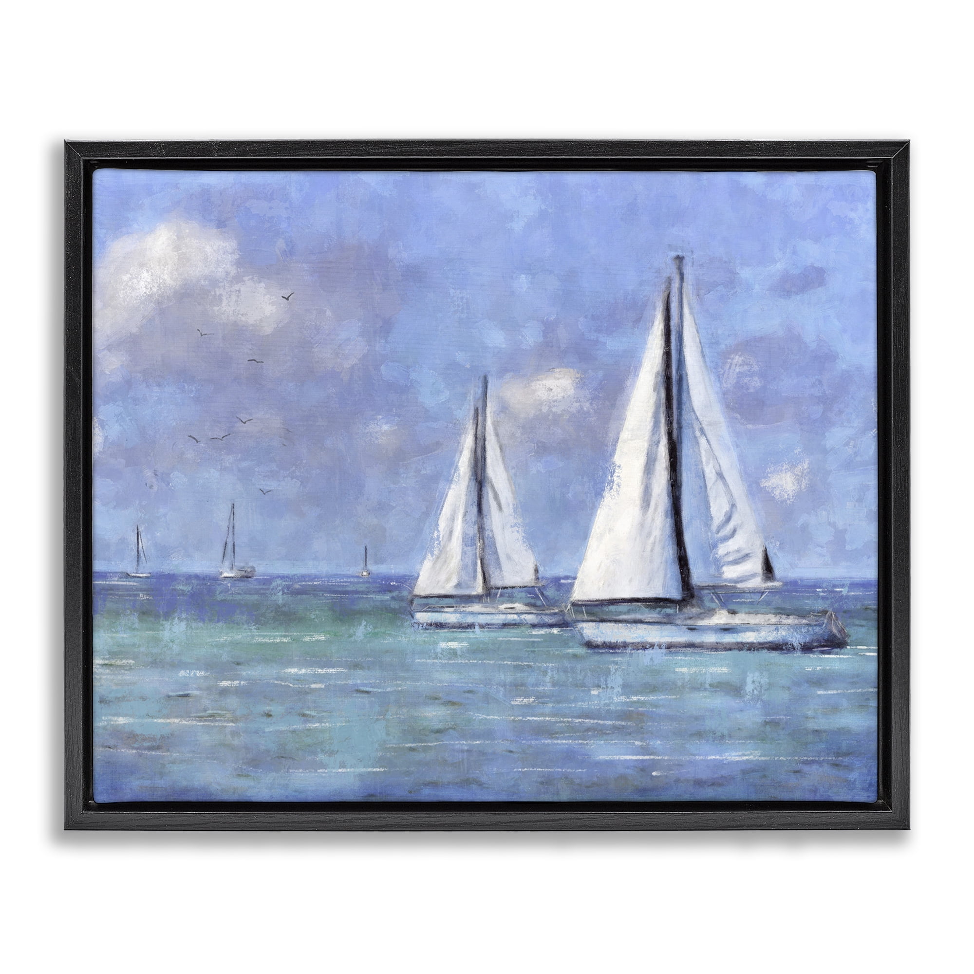 Stupell Industries Sailing Day Sailboats Landscape Painting Black Floater Framed Canvas Art Print Wall Art, 31 x 25