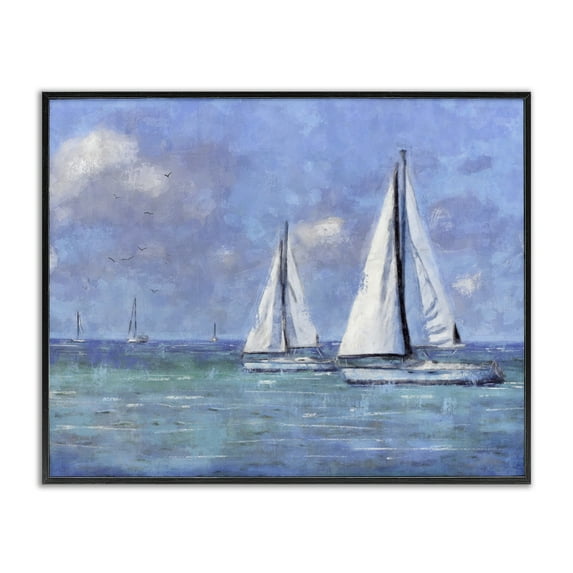 Stupell Industries Sailing Day Sailboats Landscape Painting Black Framed Art Print Wall Art, 14 x 11