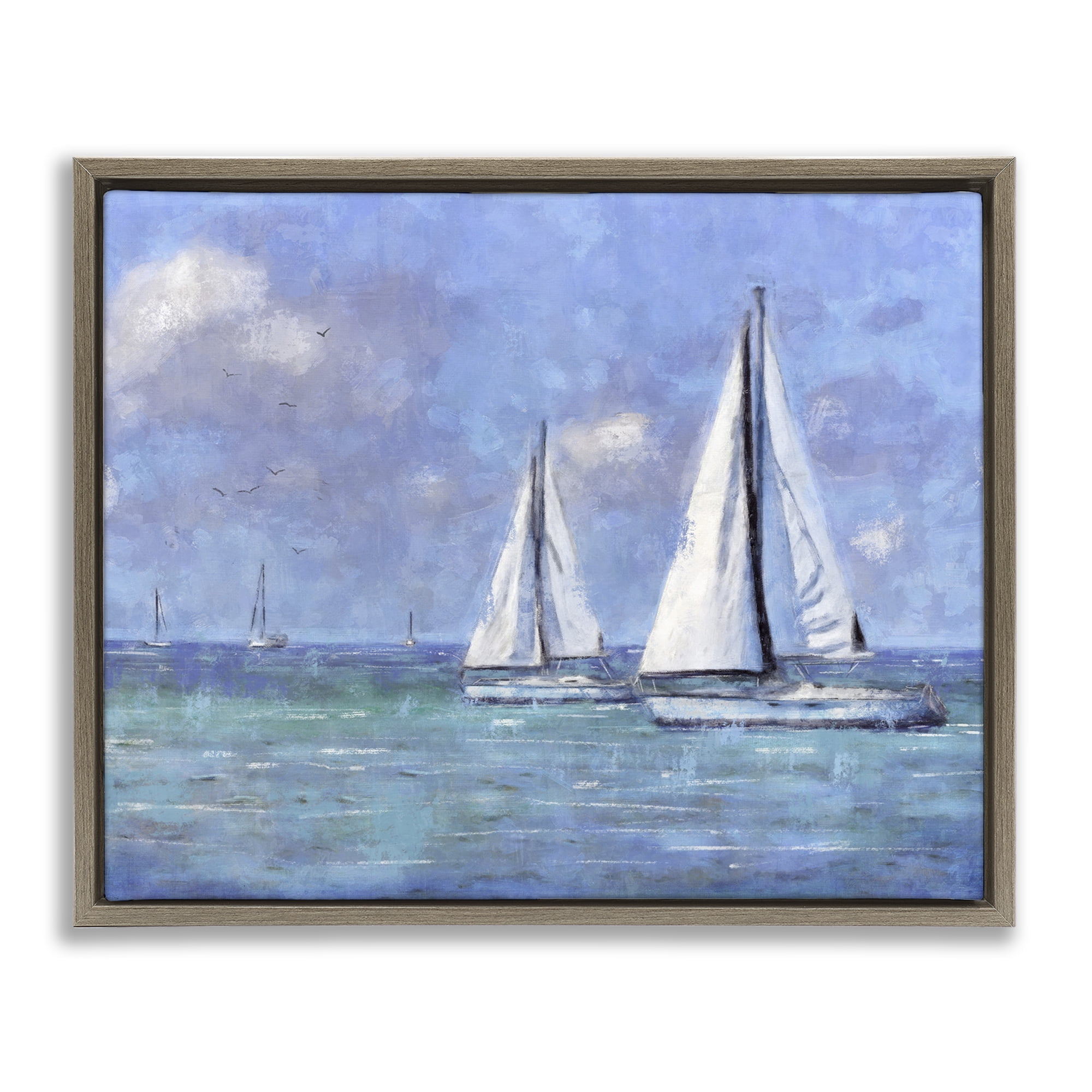 Stupell Industries Sailing Day Sailboats Landscape Painting Brown Floater Framed Canvas Art Print Wall Art, 21 x 17