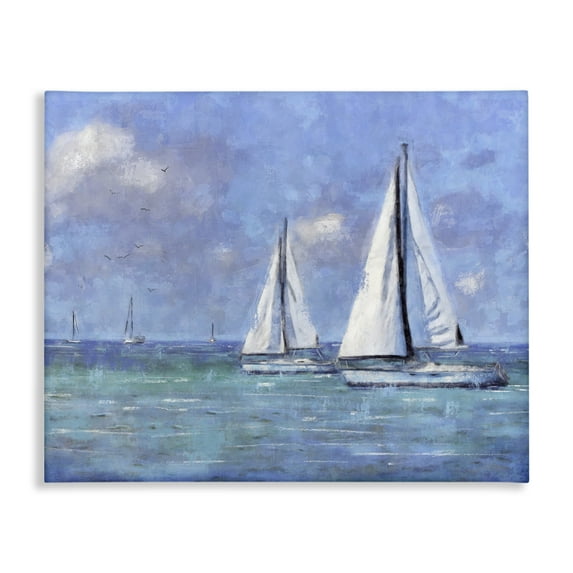 Stupell Industries Sailing Day Sailboats Landscape Painting Gallery Wrapped Canvas Art Print Wall Art, 20 x 16