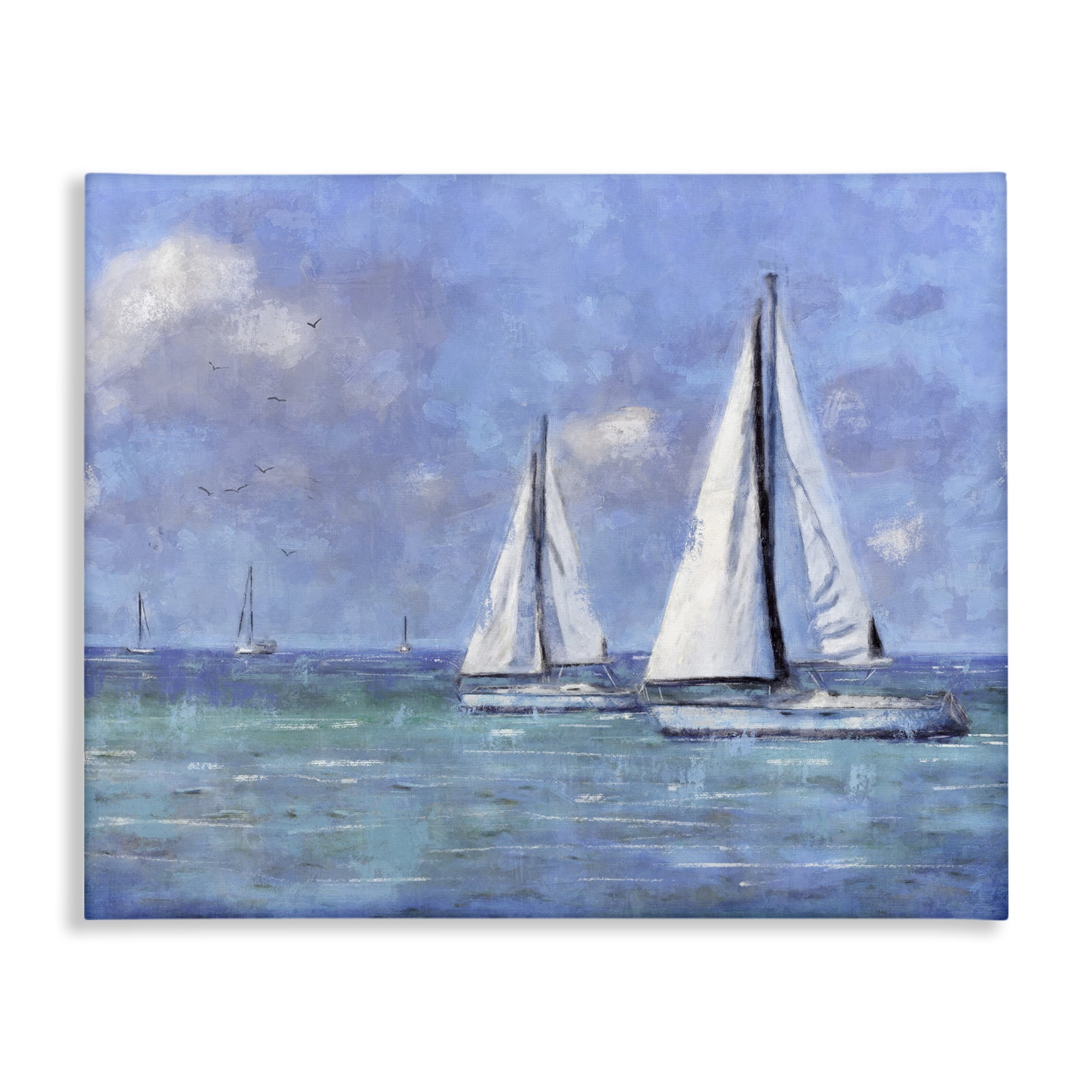 Stupell Industries Sailing Day Sailboats Landscape Painting Gallery Wrapped Canvas Art Print Wall Art, 48 x 36