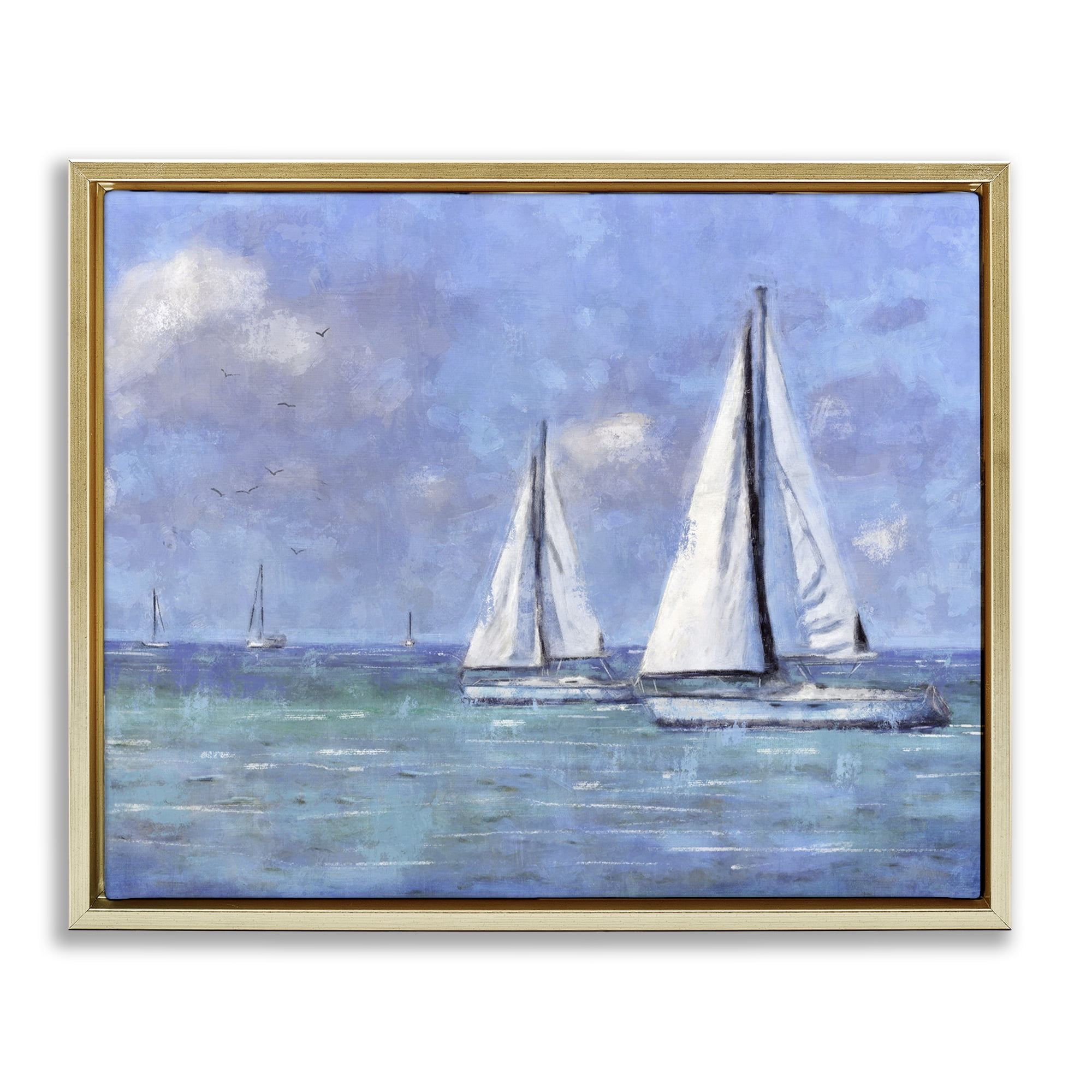 Stupell Industries Sailing Day Sailboats Landscape Painting Gold Floater Framed Canvas Art Print Wall Art, 21 x 17