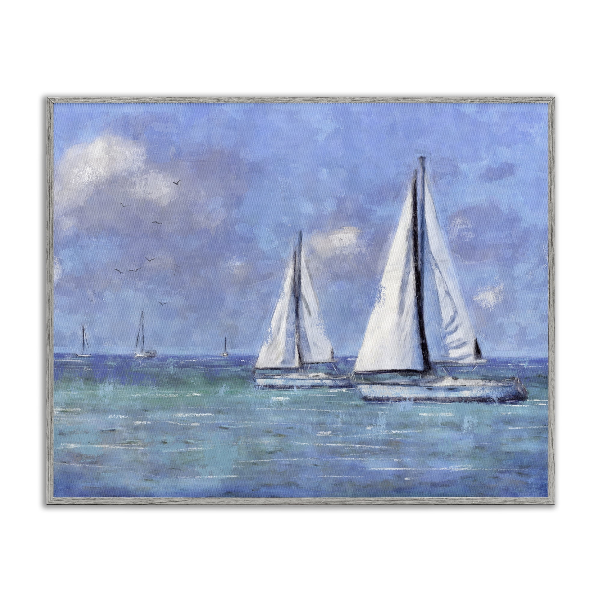 Stupell Industries Sailing Day Sailboats Landscape Painting Gray Framed Art Print Wall Art, 20 x 16