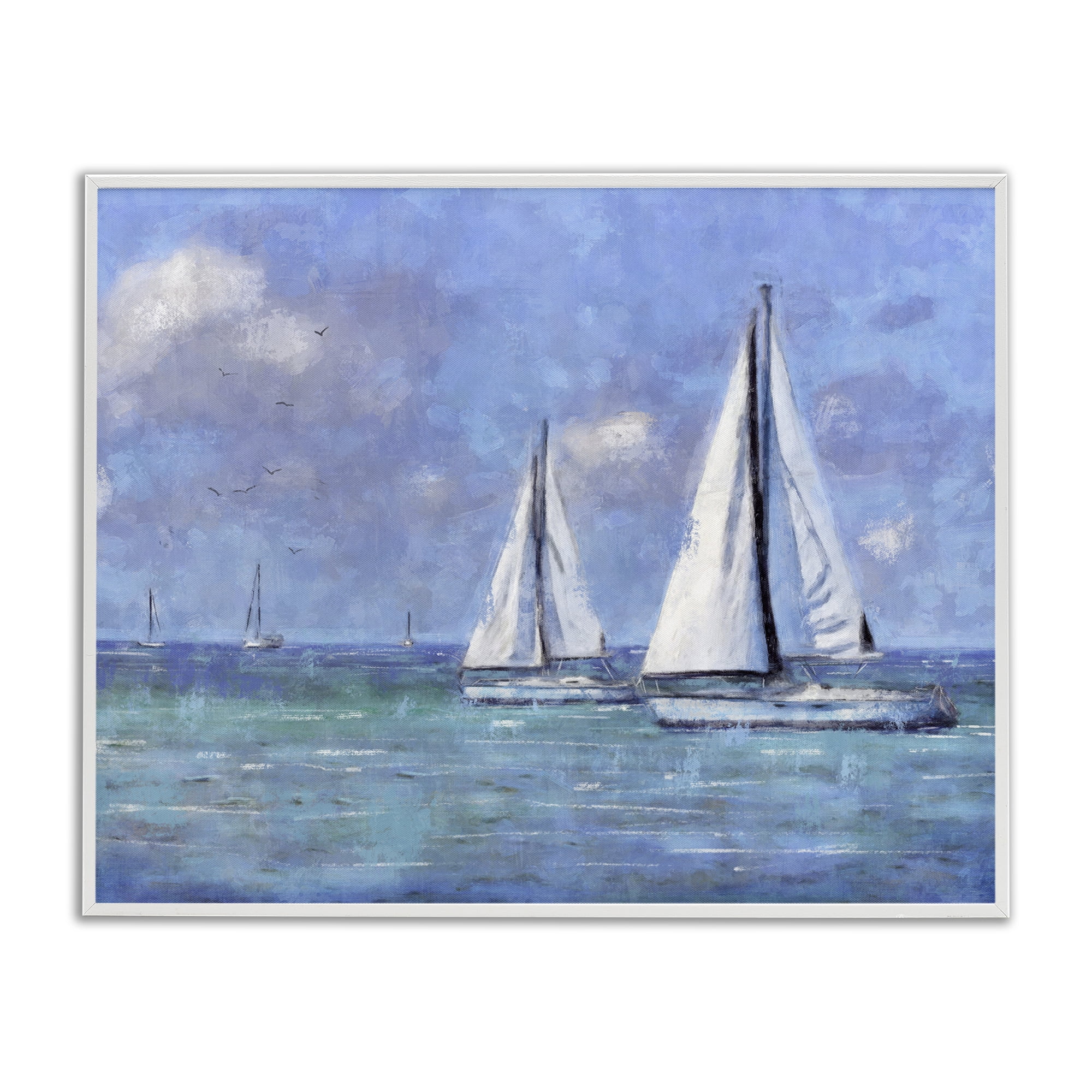 Stupell Industries Sailing Day Sailboats Landscape Painting White Framed Art Print Wall Art, 20 x 16