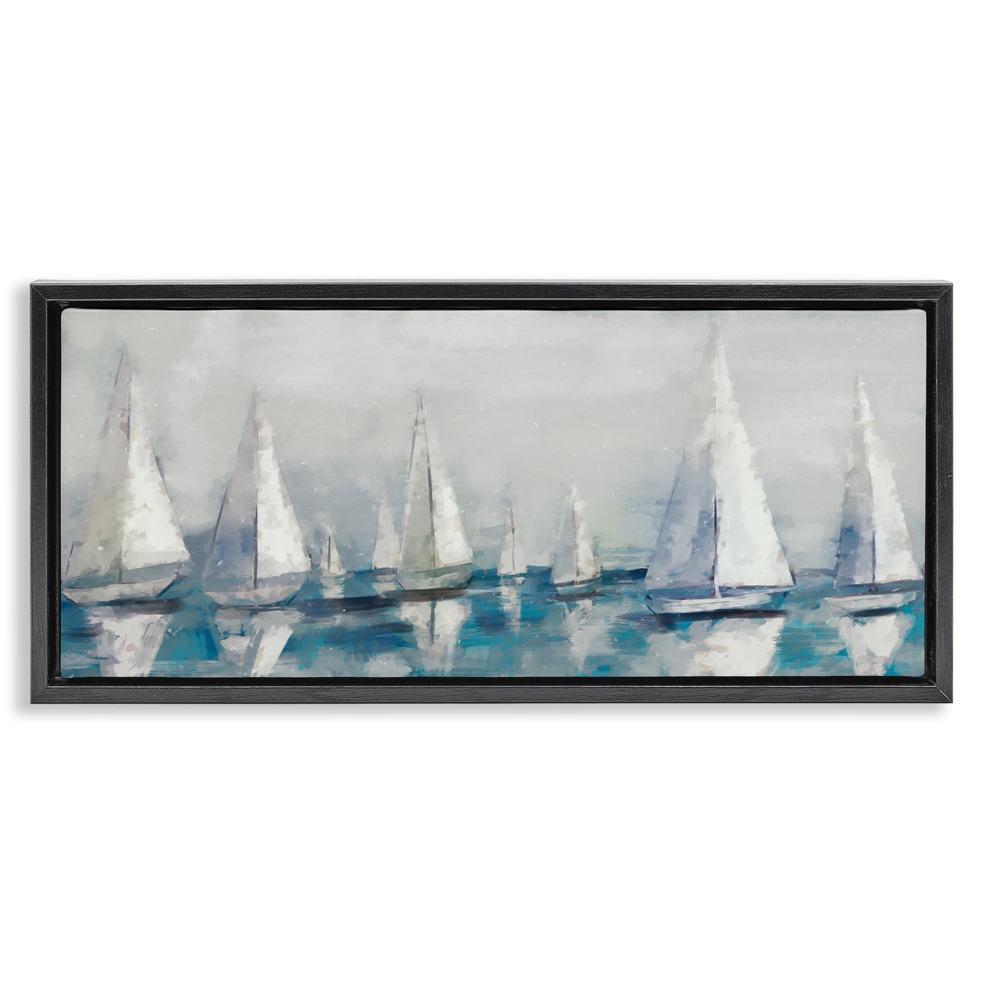 Stupell Industries Sailing Fleet Boats Transportation Painting Black Floater Framed Canvas Art Print Wall Art, 25 x 11