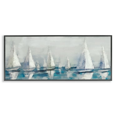Stupell Industries Sailing Fleet Boats Transportation Painting Black Framed Art Print Wall Art, 24 x 10