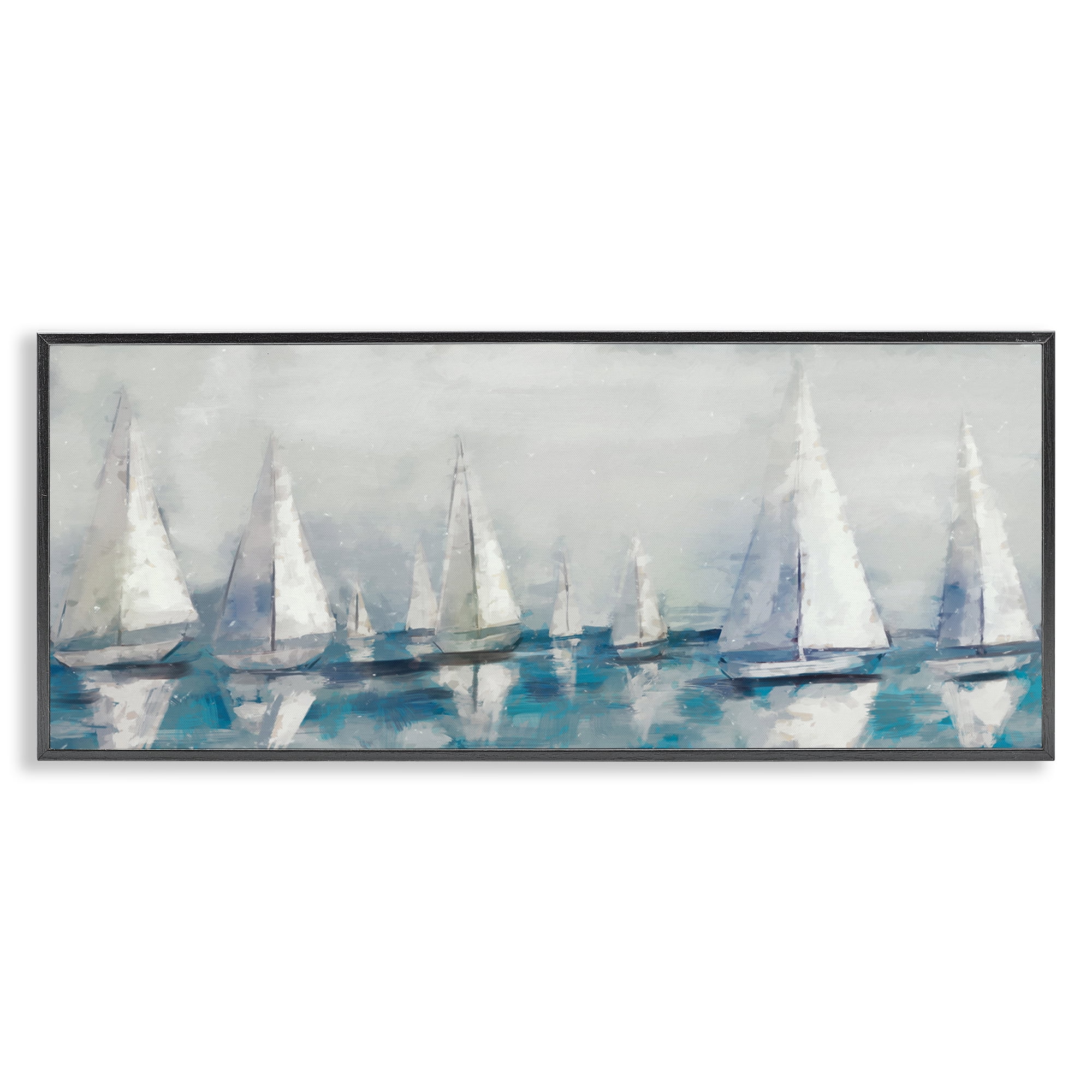 Stupell Industries Sailing Fleet Boats Transportation Painting Black Framed Art Print Wall Art, 30 x 13