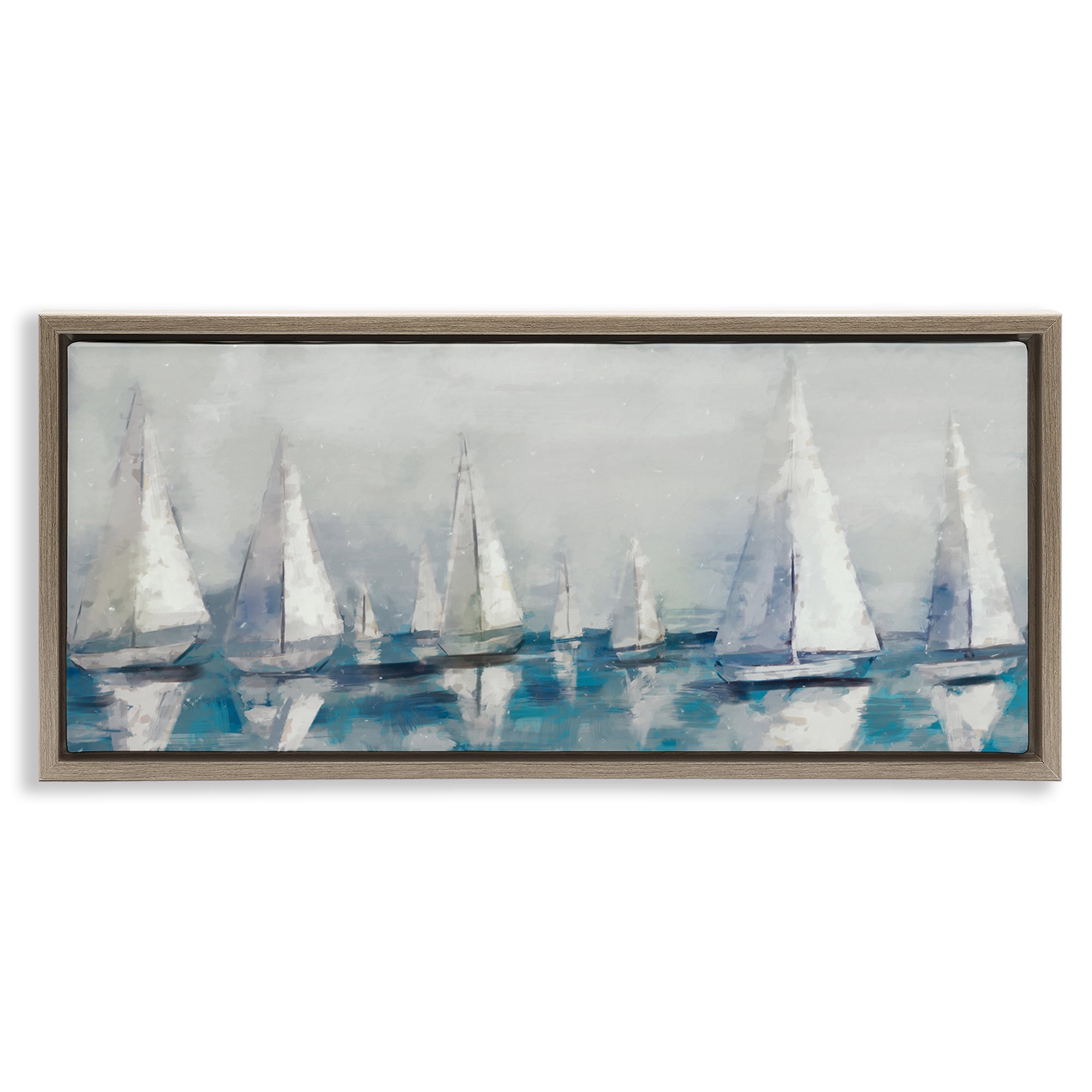 Stupell Industries Sailing Fleet Boats Transportation Painting Brown Floater Framed Canvas Art Print Wall Art, 25 x 11
