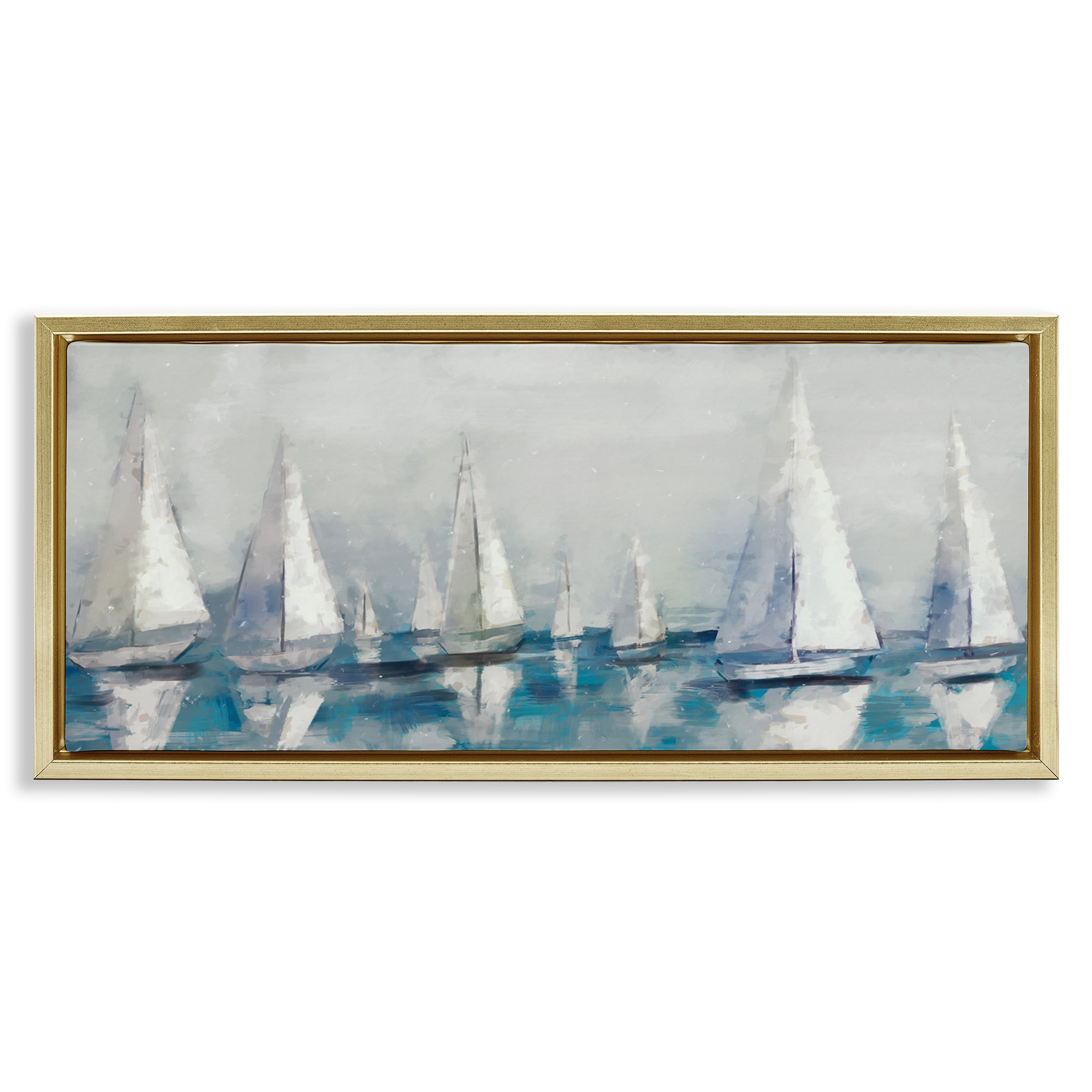 Stupell Industries Sailing Fleet Boats Transportation Painting Gold Floater Framed Canvas Art Print Wall Art, 25 x 11