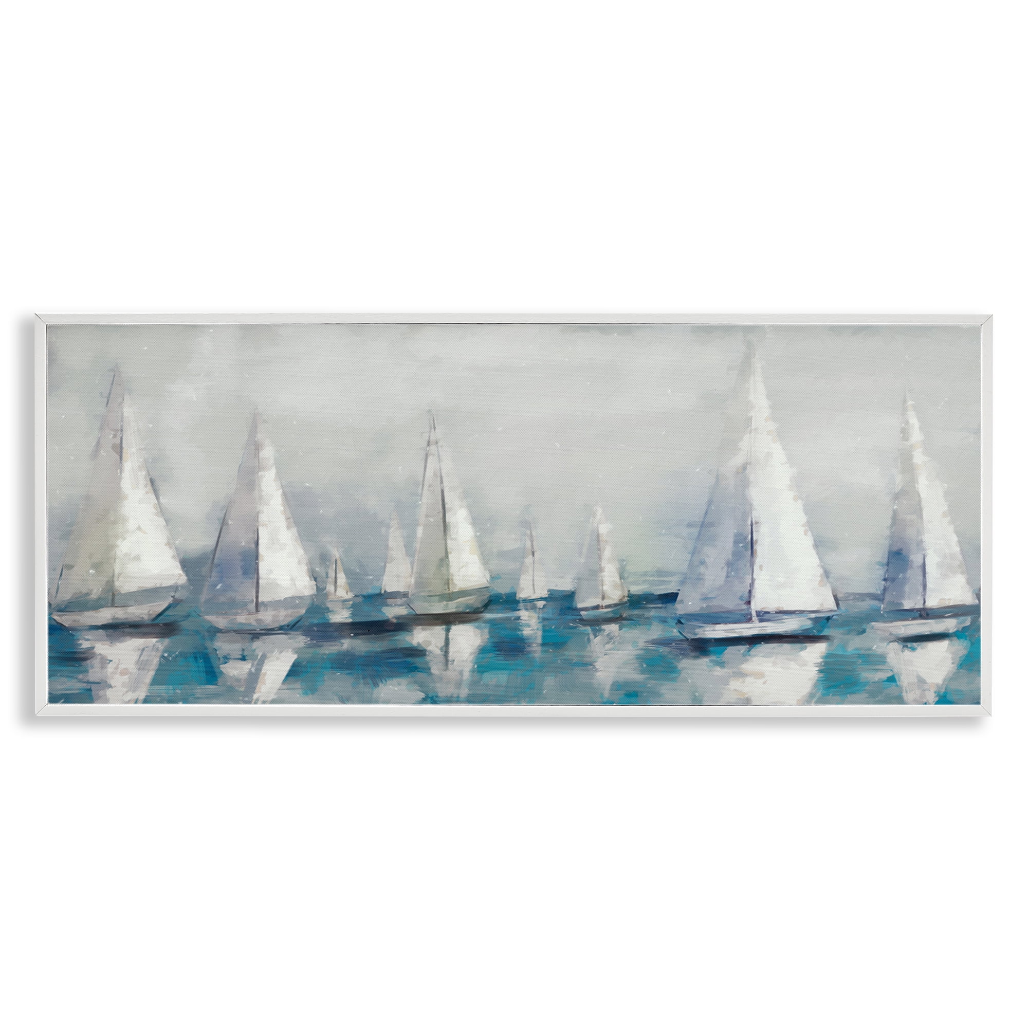 Stupell Industries Sailing Fleet Boats Transportation Painting White Framed Art Print Wall Art, 30 x 13