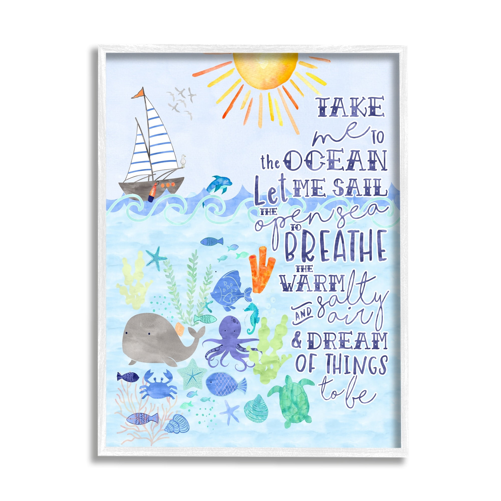 Stupell Industries Sailing Lover Nautical Quote Saying Sea Life Underwater , 24 x 30, Design by Erica Billups