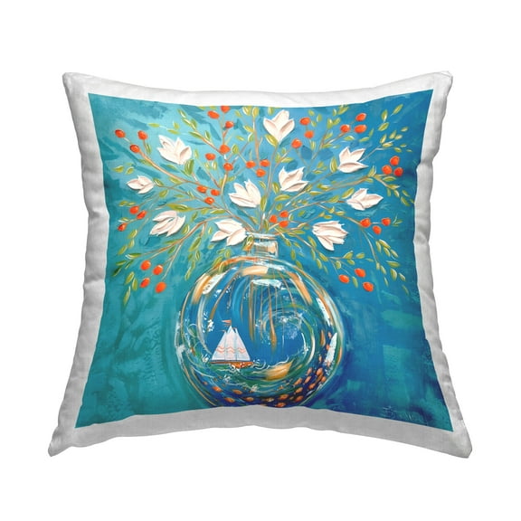 Stupell Industries Sailing Ship Flower Vase Decorative Printed Throw Pillow Design by Estelle Grengs.
