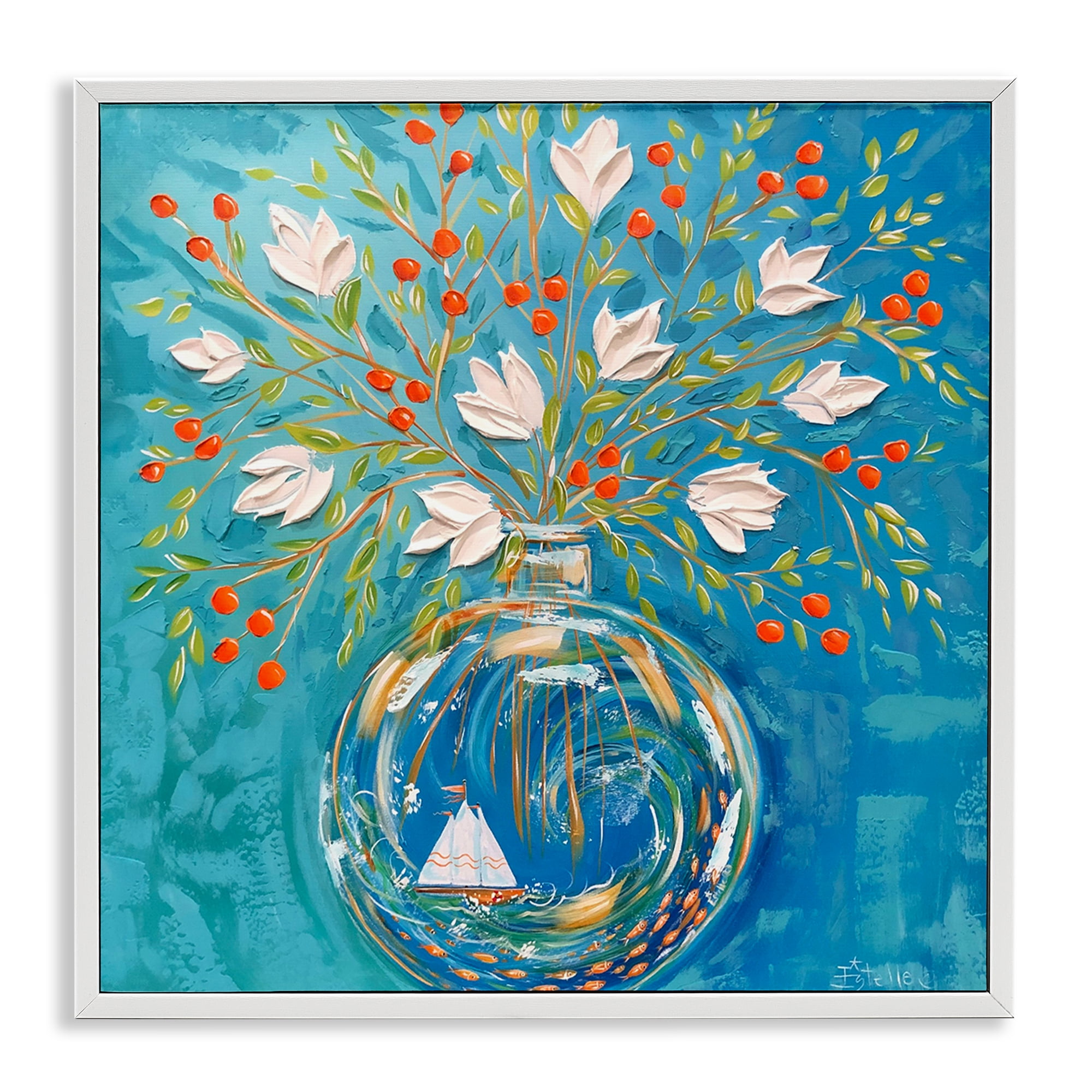Stupell Industries Sailing Ship Flower Vase Plants & Flowers Painting White Framed Art Print Wall Art, 17 x 17
