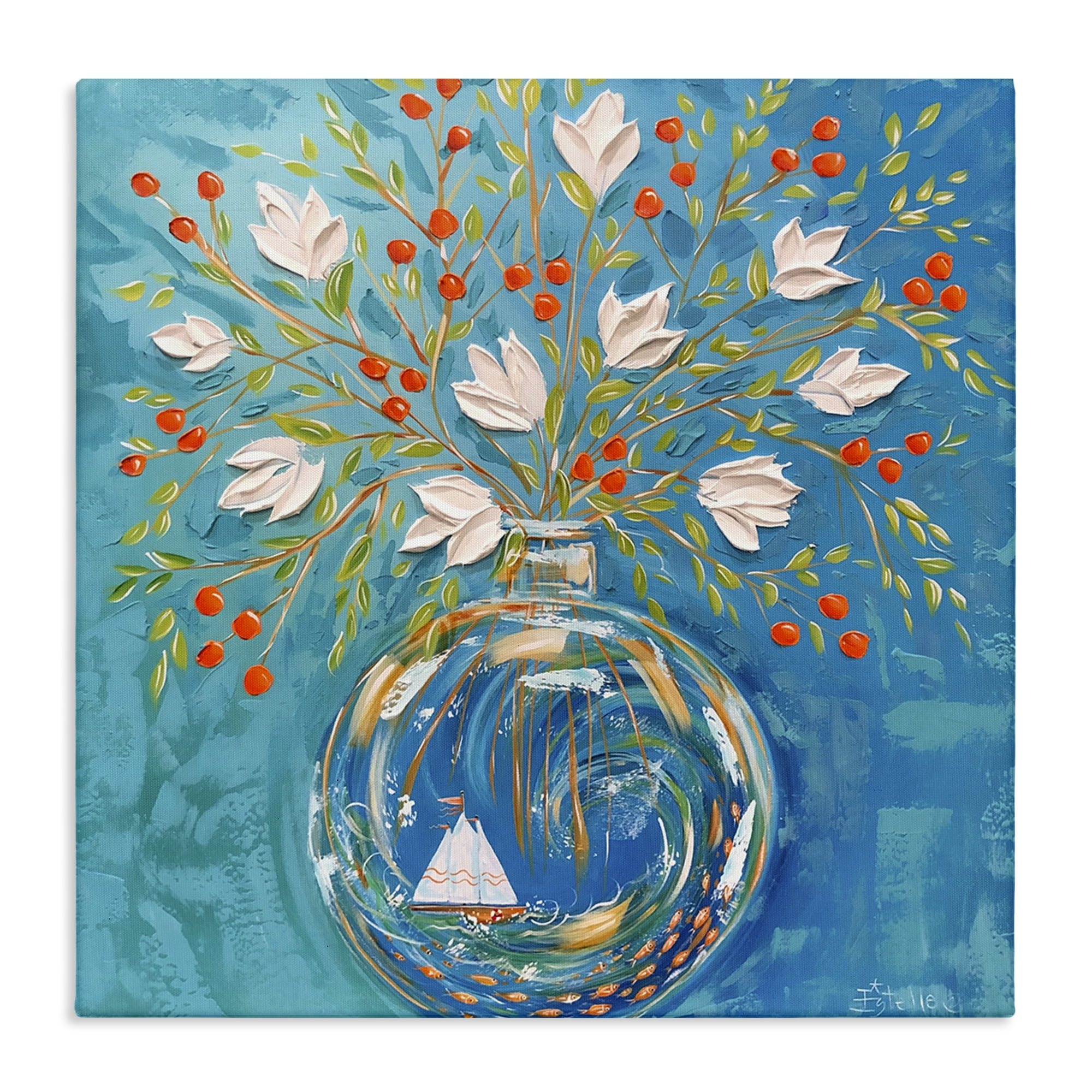 Stupell Industries Sailing Ship Flower Vase Plants & Flowers Painting Wrapped Canvas Art Print Wall Art, 36 x 36