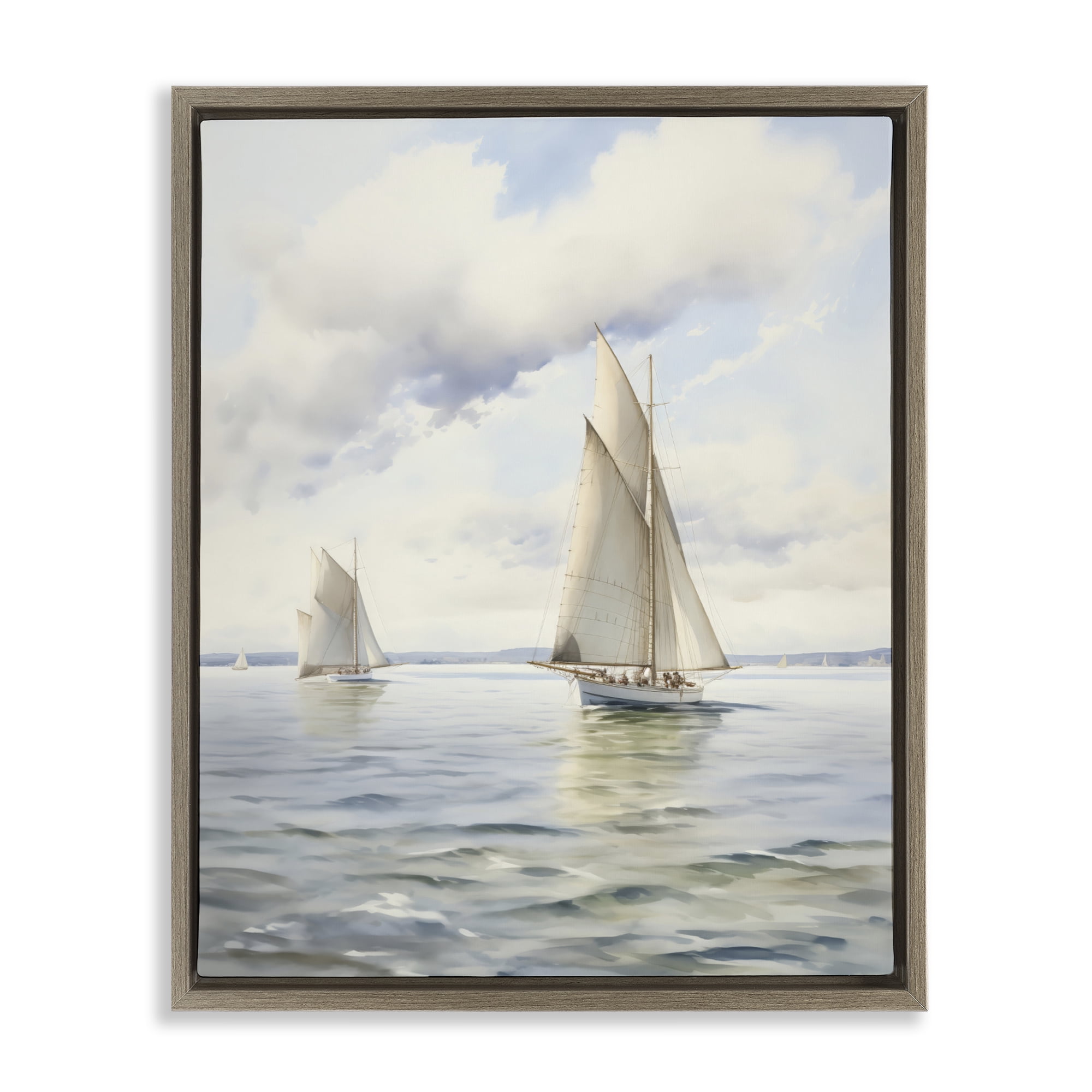 Stupell Industries Sailing Toward a Tranquil Horizon Brown Framed Floater Canvas Wall Art, design by LSR Design Studio