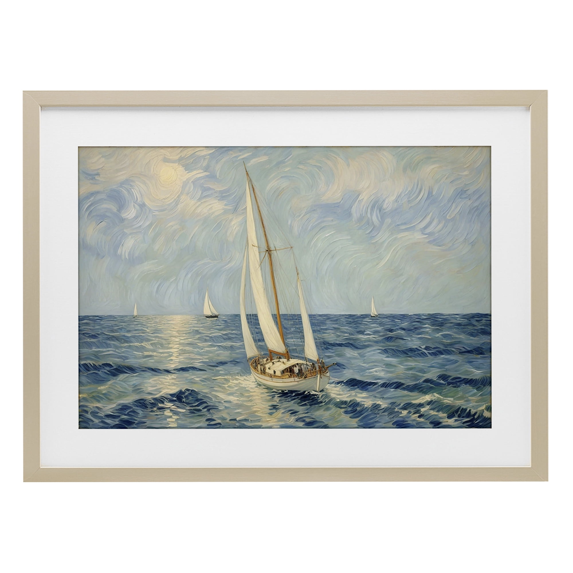 Stupell Industries Sailing Yacht on Blue Sea Birch Framed Print Under Glass, design by Angie Hawke