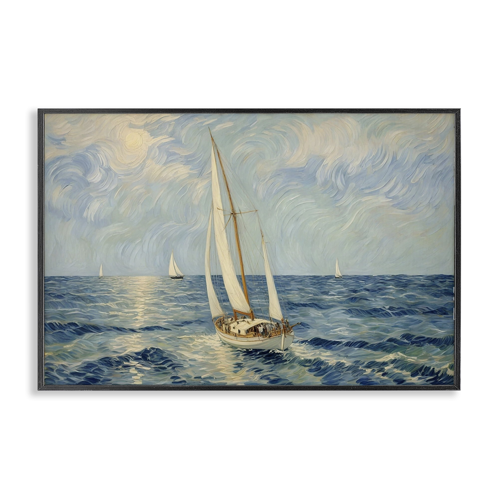 Stupell Industries Sailing Yacht on Blue Sea Black Framed Giclee Art, design by Angie Hawke