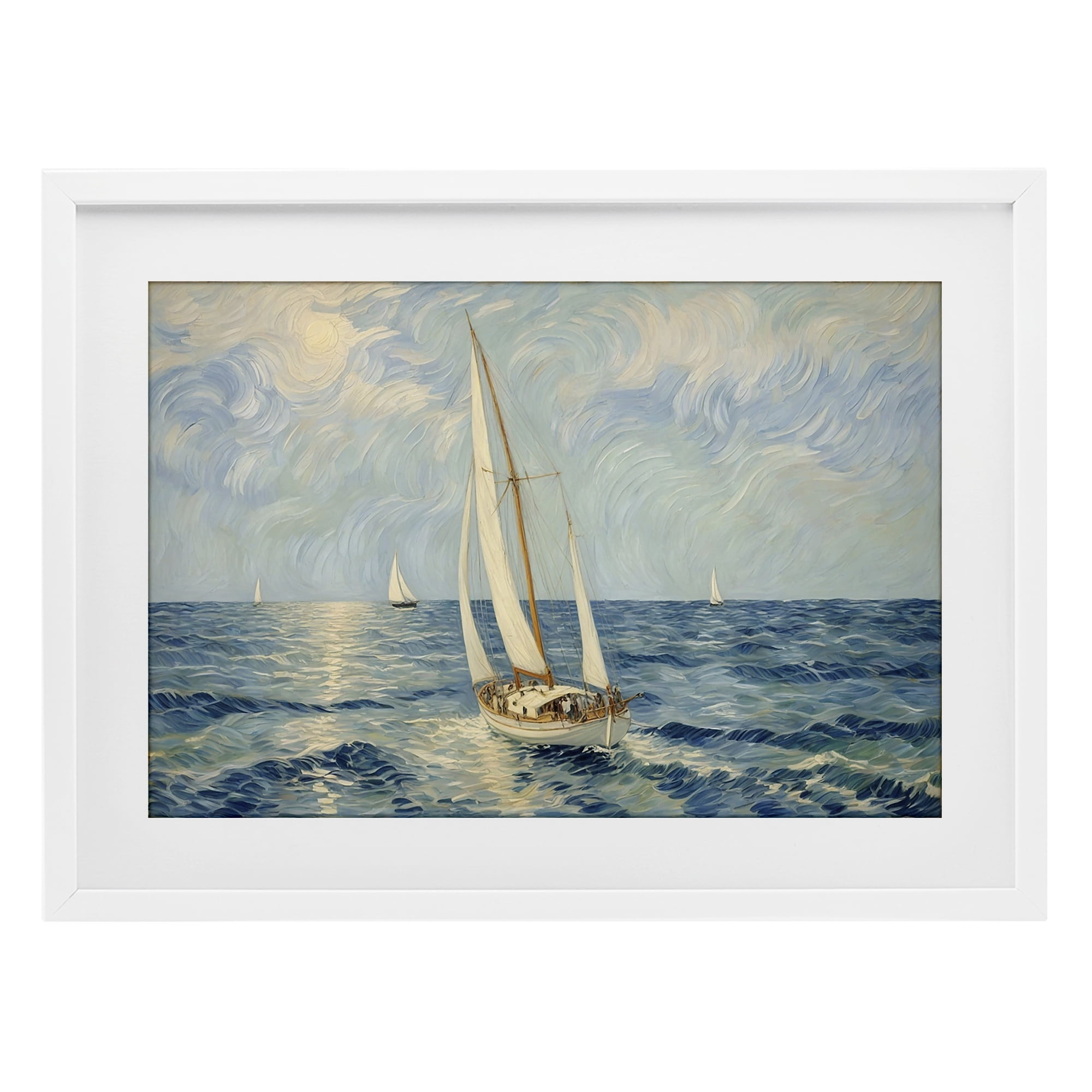 Stupell Industries Sailing Yacht on Blue Sea White Framed Print Under Glass, design by Angie Hawke