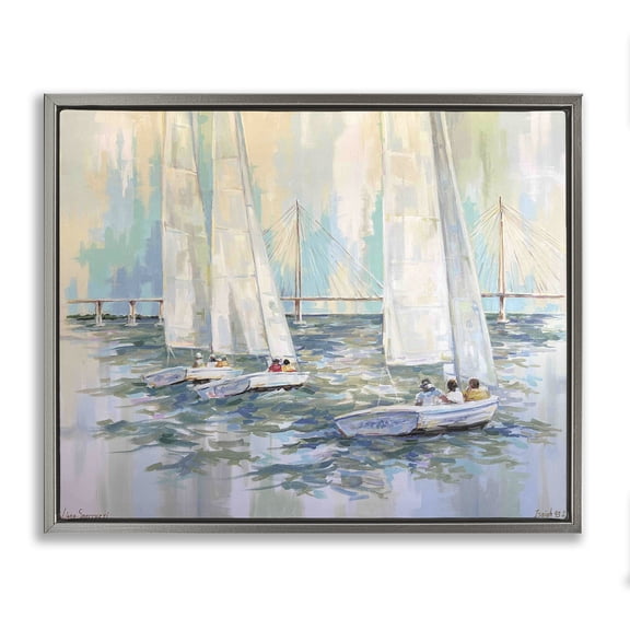 Stupell Industries Tropical Sailing the Cooper River Gray Floating Frame Canvas Art, 31 x 25, by Linda Sperruzzi