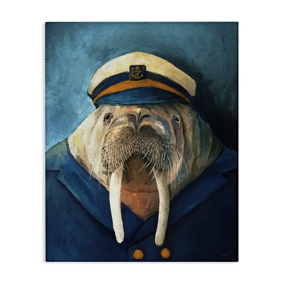 Stupell Industries Sailor Captain Walrus Animals Painting Wrapped Canvas Canvas Art Print Wall Art, 24 x 30