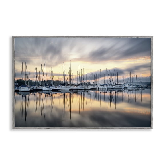 Stupell Industries Sailors Sunrise Harbor Gray Framed Giclee Art design by D. Burt, 16 x 24
